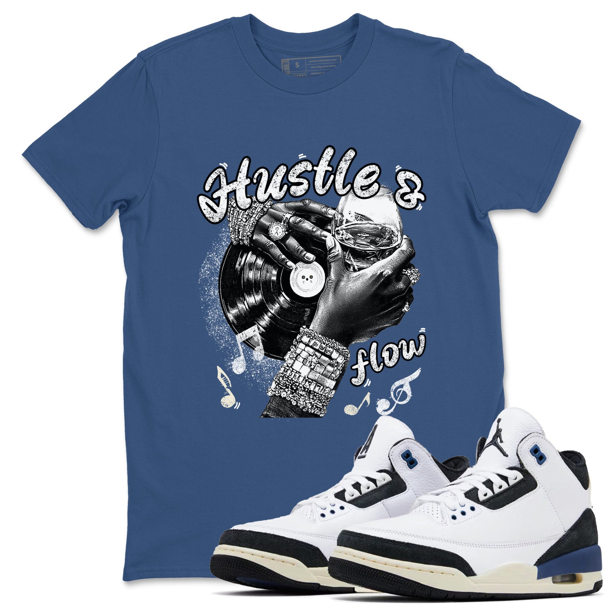 3s For The Love to match jordans Hustle and Flow sneaker match tees A Ma Maniere For The Love match shoes to clothes SNRT Sneaker Tees unisex cotton Denim Blue 1 shirts