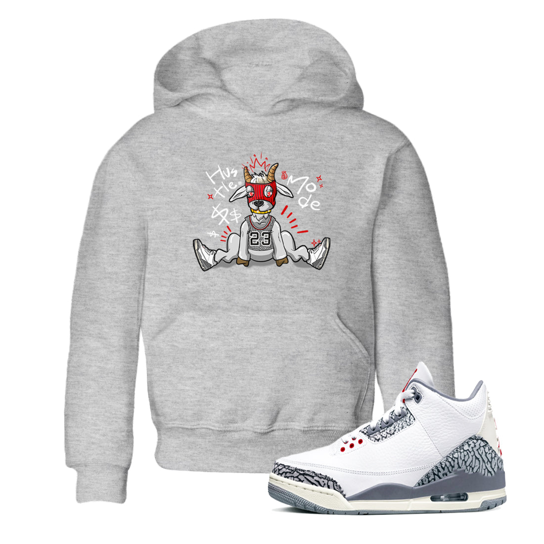 Jordan 3 Retro Cement Grey shirts to match jordans Hustle Goat sneaker match tees 3 Cement Grey SNRT Sneaker Release Tees Youth Baby Heather Grey 1 crew neck shirts