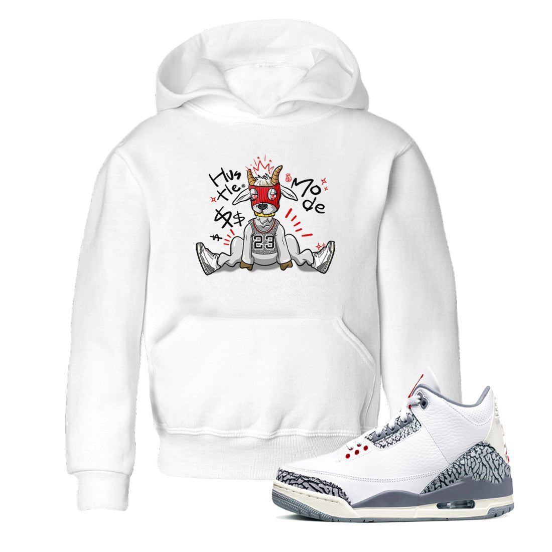 Jordan 3 Retro Cement Grey shirts to match jordans Hustle Goat sneaker match tees 3 Cement Grey SNRT Sneaker Release Tees Youth Baby White 1 crew neck shirts