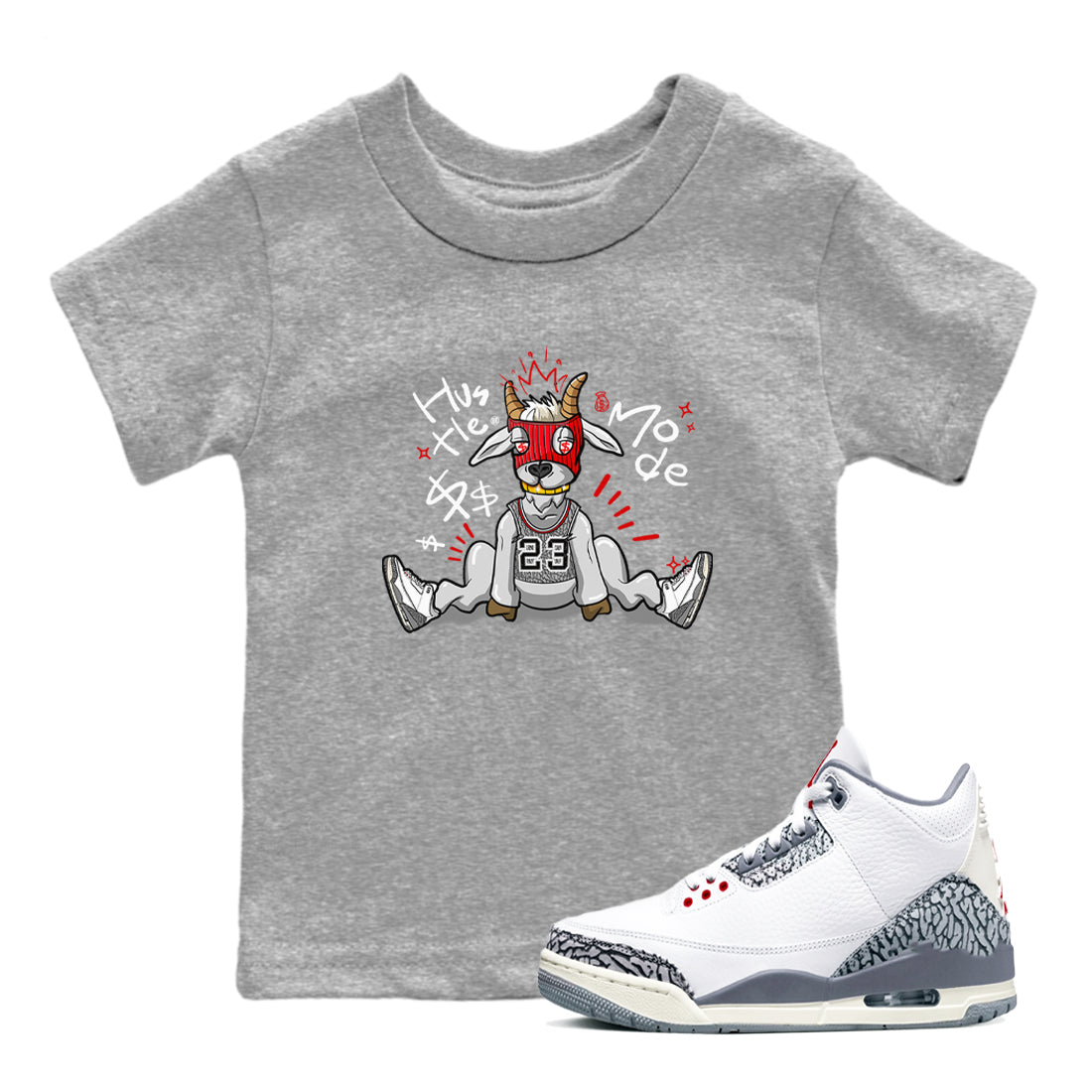 Jordan 3 Retro Cement Grey shirts to match jordans Hustle Goat sneaker match tees 3 Cement Grey SNRT Sneaker Release Tees Youth Baby Heather Grey 1 crew neck shirts