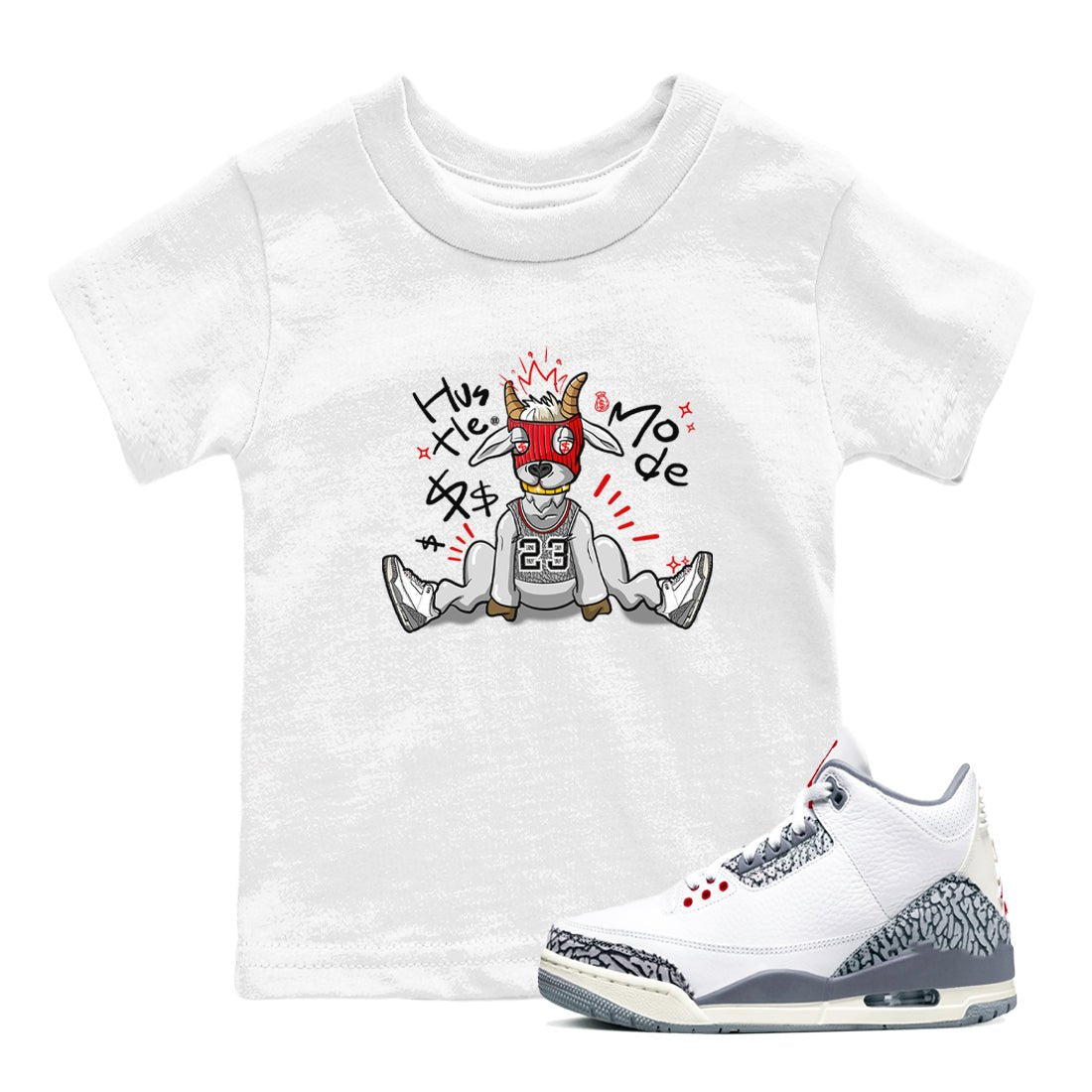 Jordan 3 Retro Cement Grey shirts to match jordans Hustle Goat sneaker match tees 3 Cement Grey SNRT Sneaker Release Tees Youth Baby White 1 crew neck shirts
