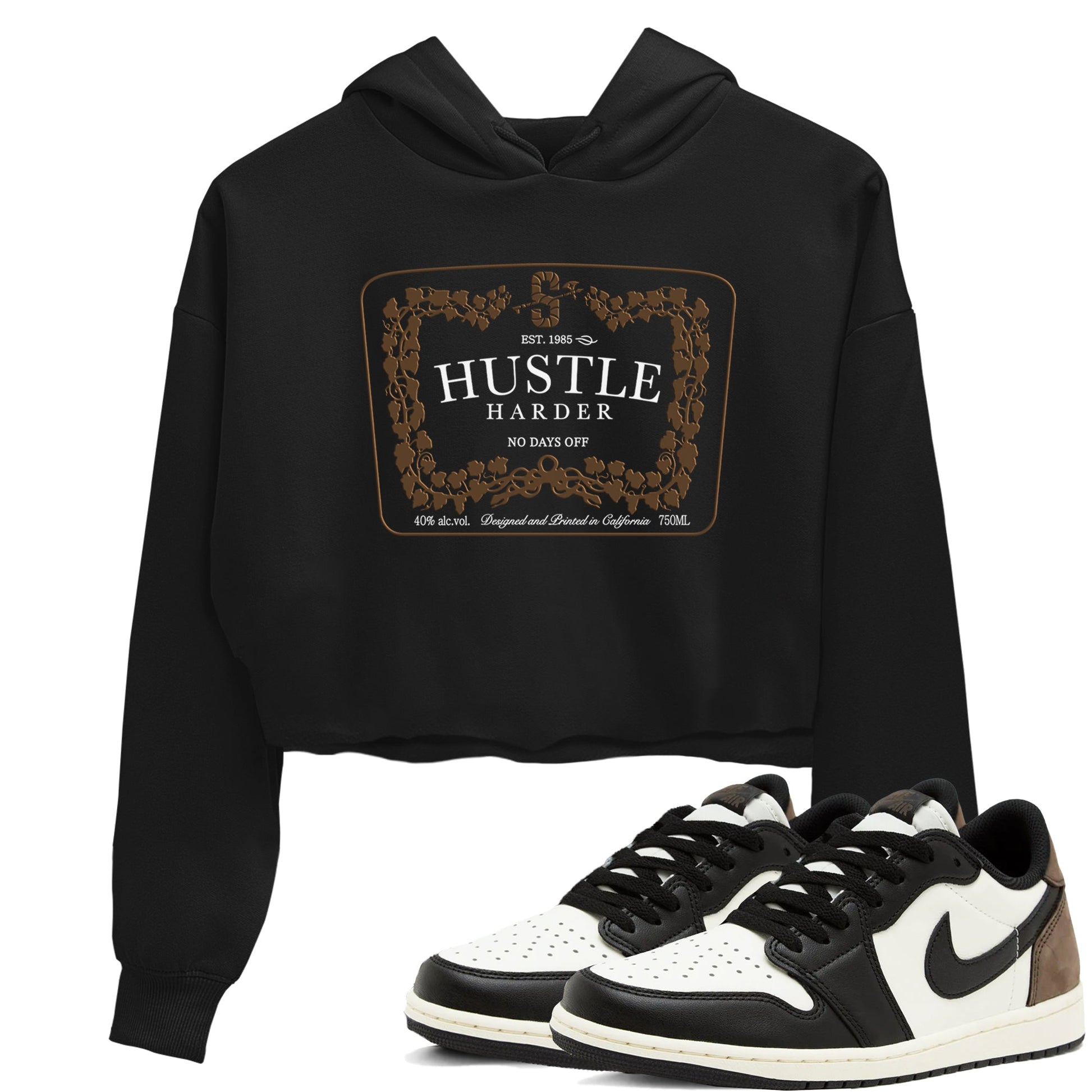 1s Mocha shirts to match jordans Hustle Harder sneaker match tees Air Jordan 1 Mocha SNRT Sneaker Release Tees unisex cotton Black 1 Crop Shirts