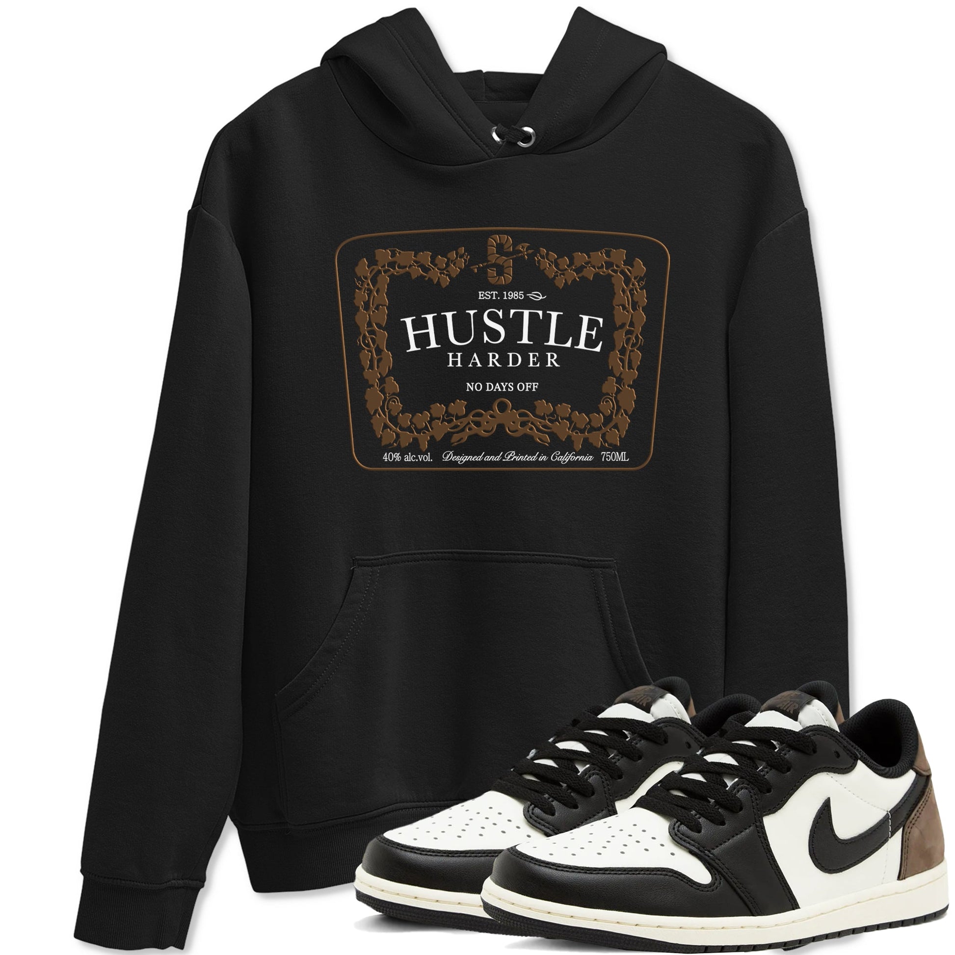 1s Mocha shirts to match jordans Hustle Harder sneaker match tees Air Jordan 1 Mocha SNRT Sneaker Release Tees unisex cotton Black 1 crew neck shirts