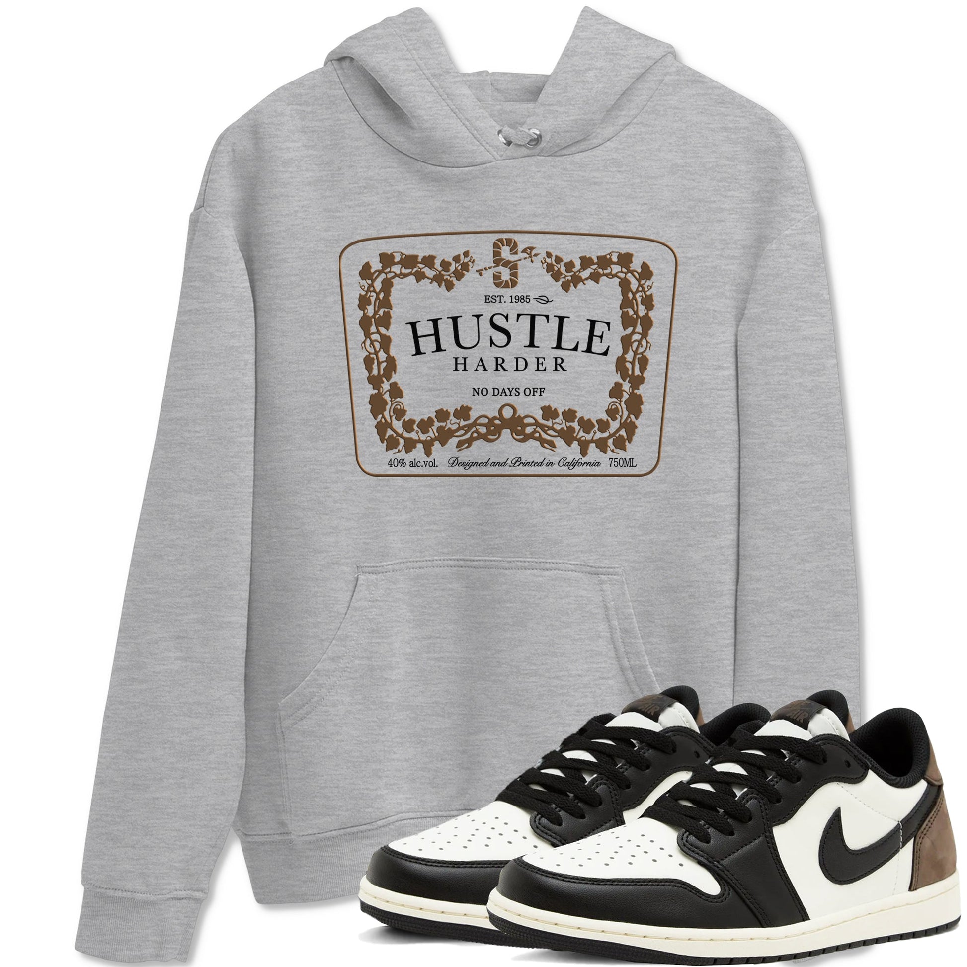 1s Mocha shirts to match jordans Hustle Harder sneaker match tees Air Jordan 1 Mocha SNRT Sneaker Release Tees unisex cotton Heather Grey 1 crew neck shirts
