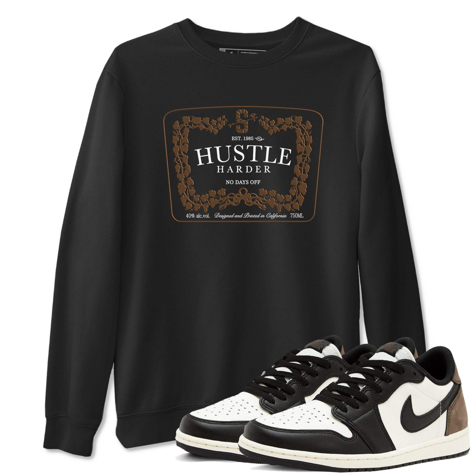 1s Mocha shirts to match jordans Hustle Harder sneaker match tees Air Jordan 1 Mocha SNRT Sneaker Release Tees unisex cotton Black 1 crew neck shirts
