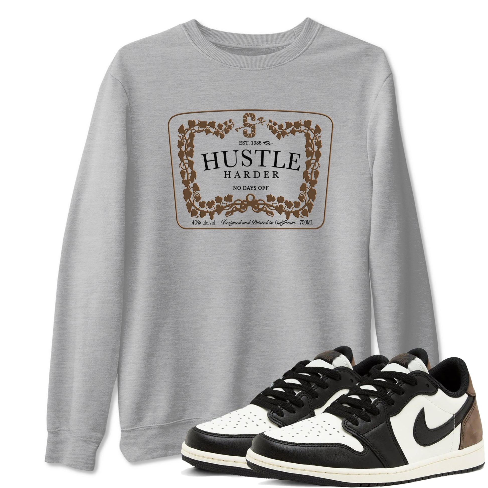 1s Mocha shirts to match jordans Hustle Harder sneaker match tees Air Jordan 1 Mocha SNRT Sneaker Release Tees unisex cotton Heather Grey 1 crew neck shirts