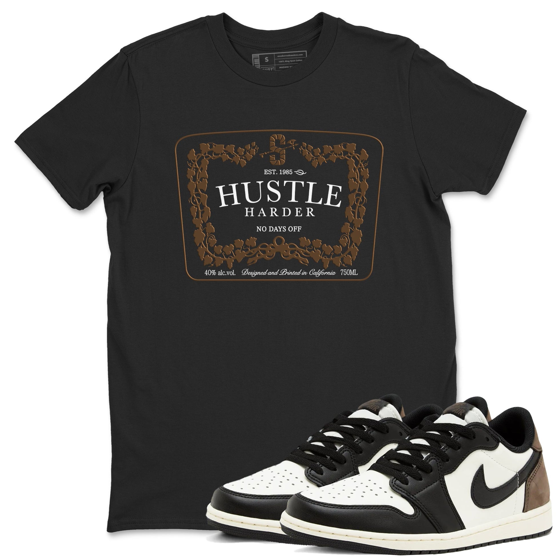 1s Mocha shirts to match jordans Hustle Harder sneaker match tees Air Jordan 1 Mocha SNRT Sneaker Release Tees unisex cotton Black 1 crew neck shirts