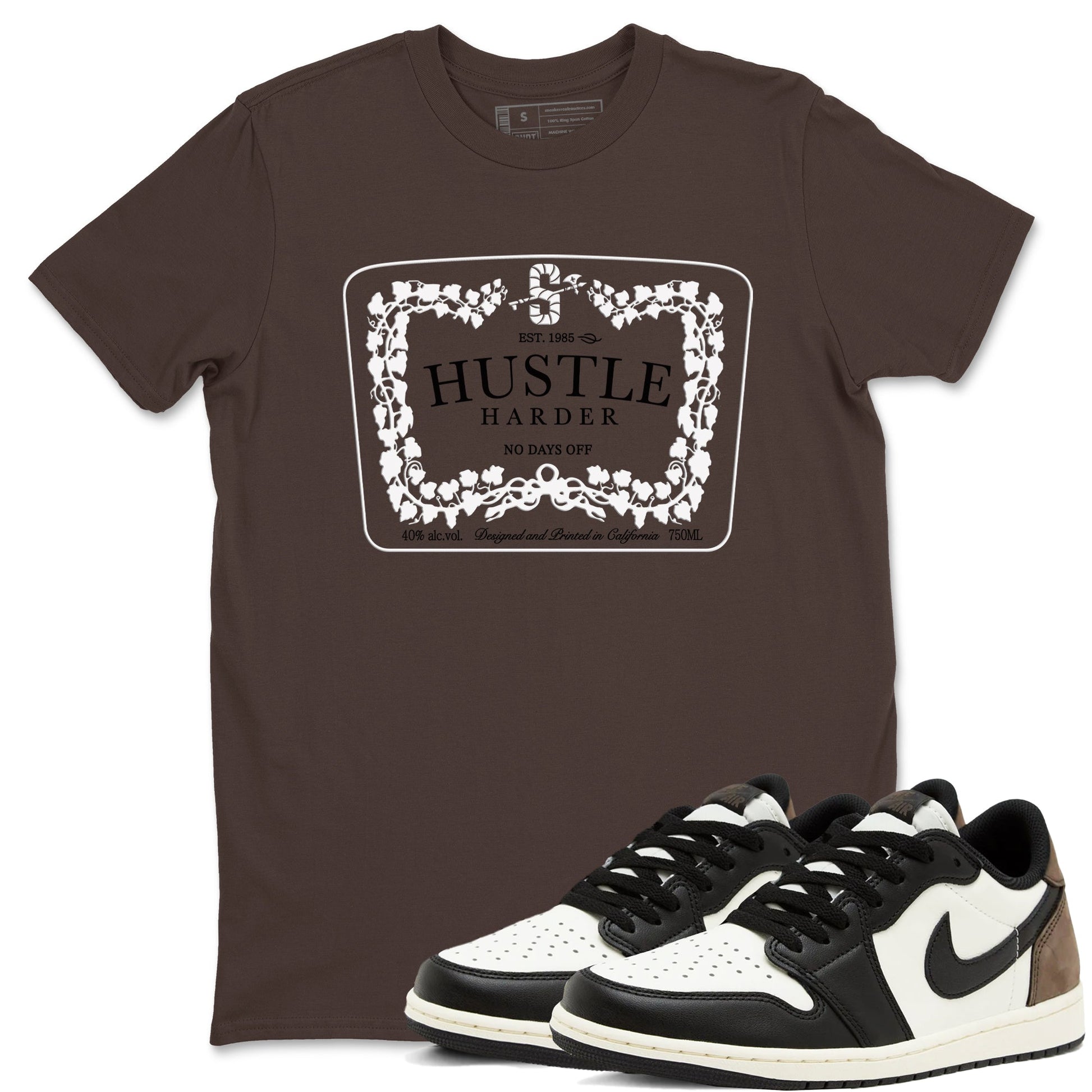1s Mocha shirts to match jordans Hustle Harder sneaker match tees Air Jordan 1 Mocha SNRT Sneaker Release Tees unisex cotton Dark Chocolate 1 crew neck shirts