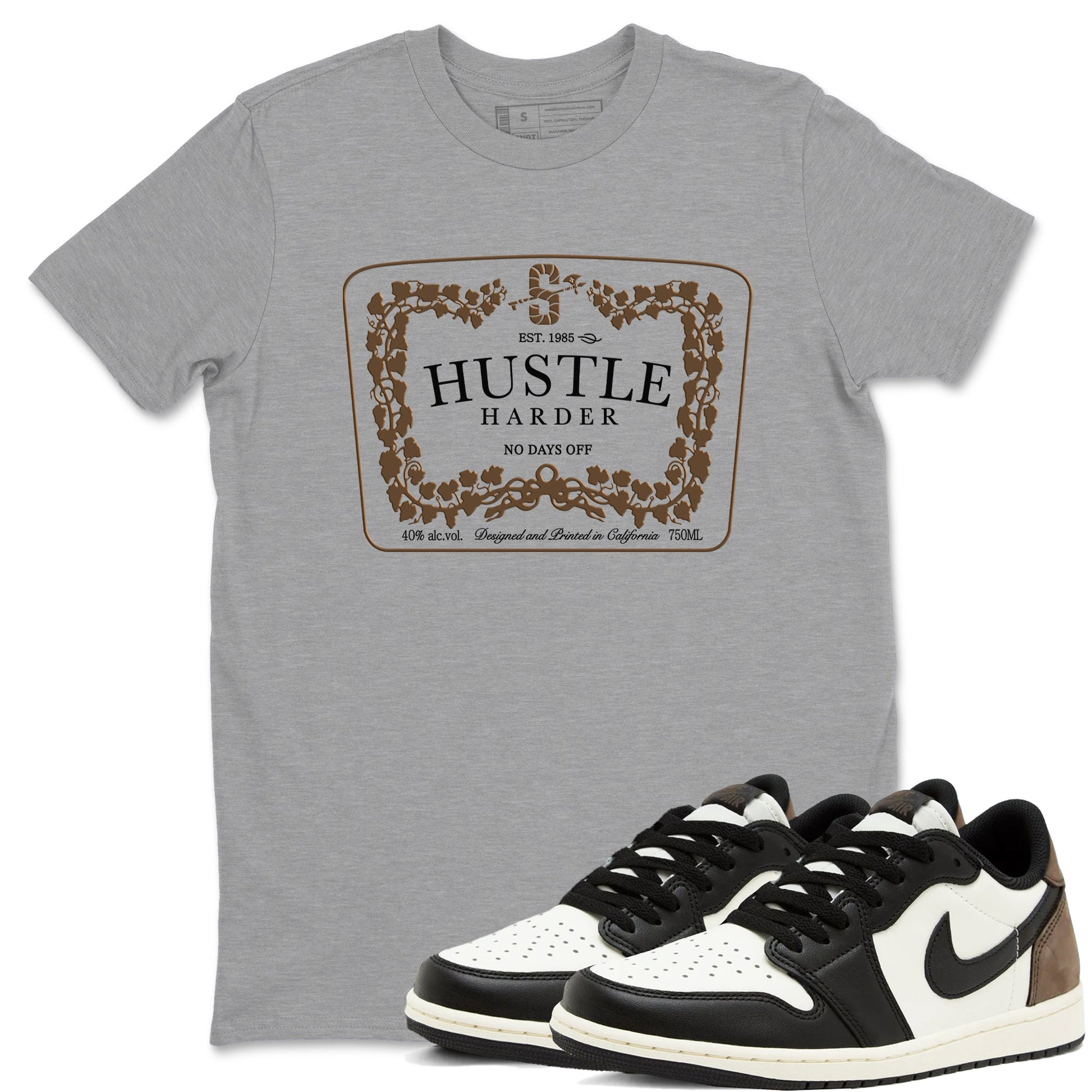 1s Mocha shirts to match jordans Hustle Harder sneaker match tees Air Jordan 1 Mocha SNRT Sneaker Release Tees unisex cotton Heather Grey 1 crew neck shirts