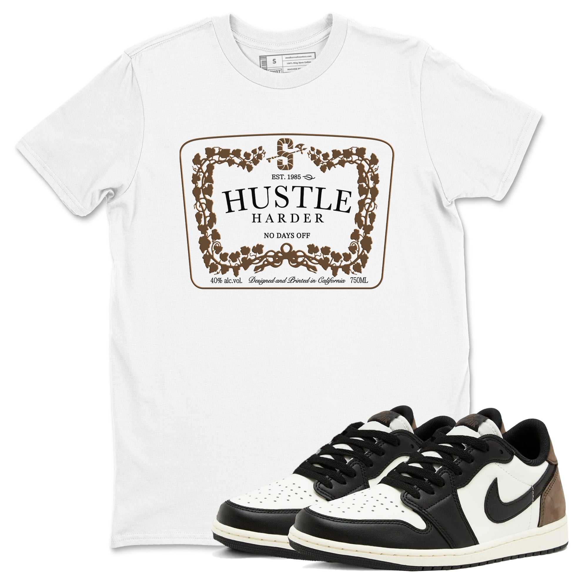 1s Mocha shirts to match jordans Hustle Harder sneaker match tees Air Jordan 1 Mocha SNRT Sneaker Release Tees unisex cotton White 1 crew neck shirts