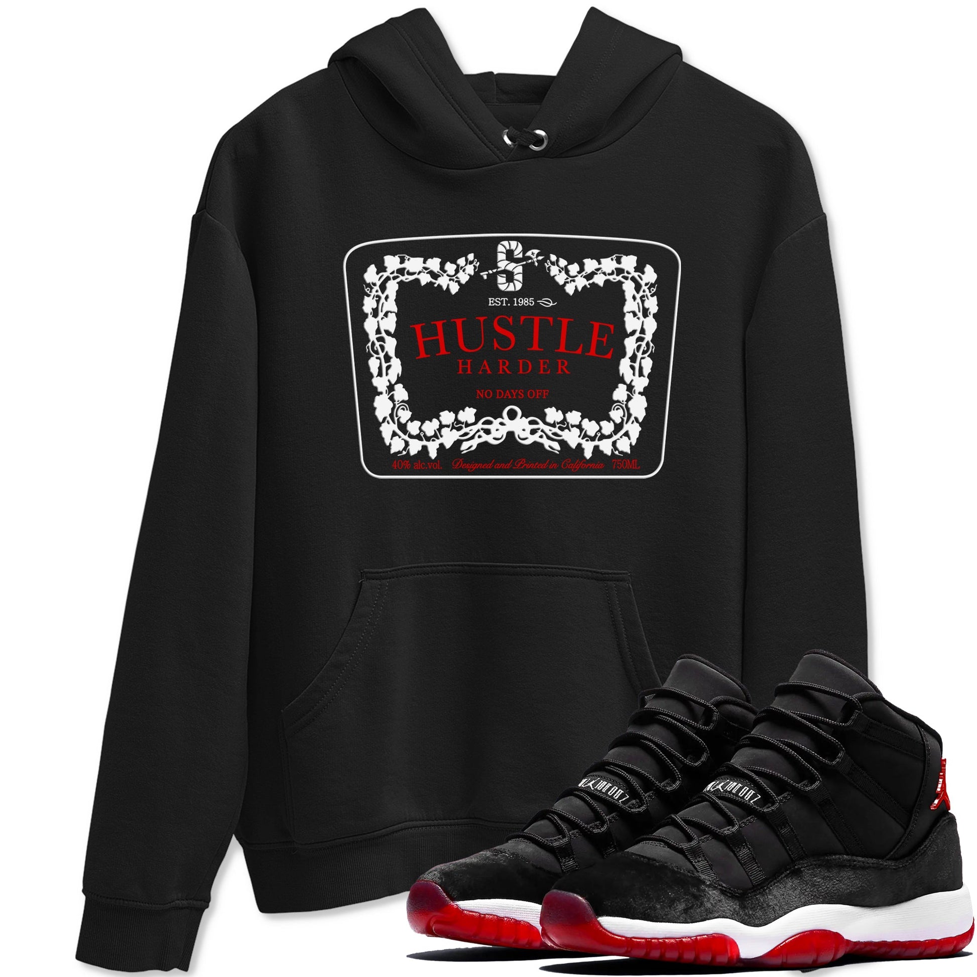 11s Bred Velvet shirts to match jordans Hustle Harder sneaker match tees Air Jordan 11 Bred Velvet SNRT Sneaker Release Tees unisex cotton Black 1 crew neck shirts