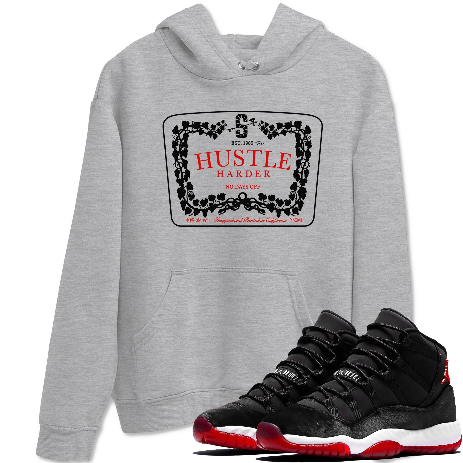 11s Bred Velvet shirts to match jordans Hustle Harder sneaker match tees Air Jordan 11 Bred Velvet SNRT Sneaker Release Tees unisex cotton Heather Grey 1 crew neck shirts