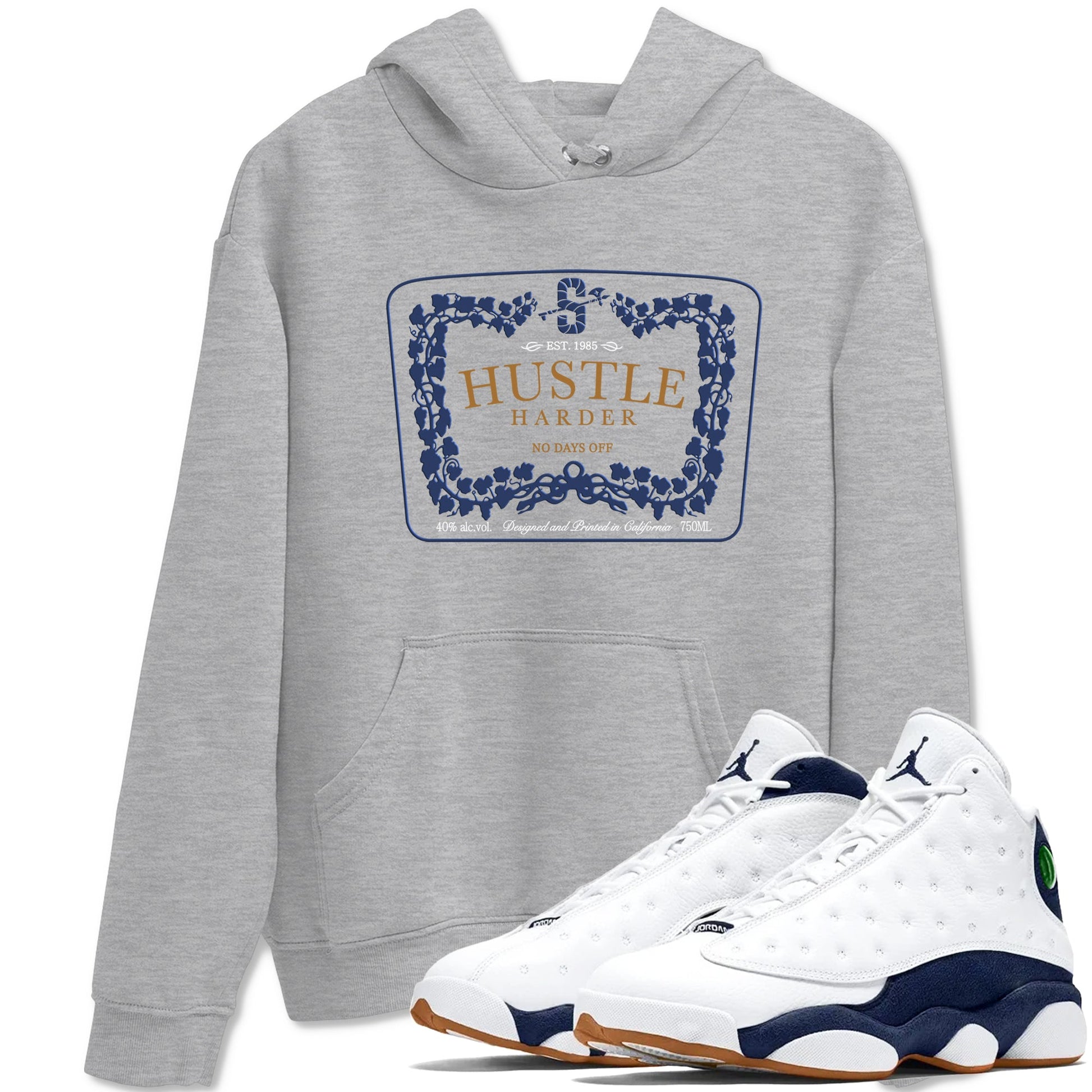 13s Midnight Navy shirts to match jordans Hustle Harder sneaker match tees Air Jordan 13 Midnight Navy SNRT Sneaker Release Tees unisex cotton Heather Grey 1 crew neck shirts