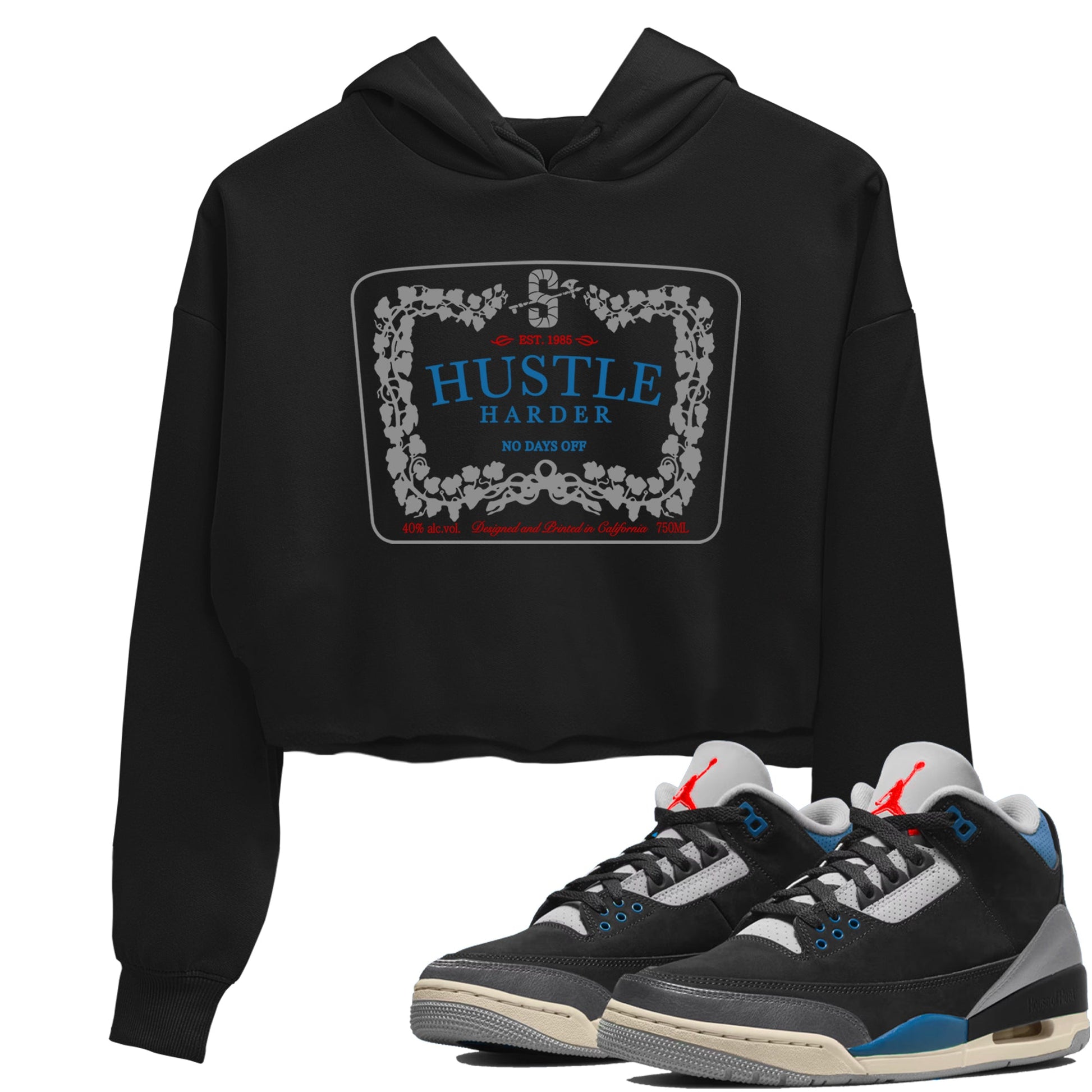 3s Rare Air shirts to match jordans Hustle Harder best t shirts to wear with jordans Air Jordan 3 OG Rare Air match shoes to clothes SNRT Sneaker Tees unisex cotton Black 1 crop tee