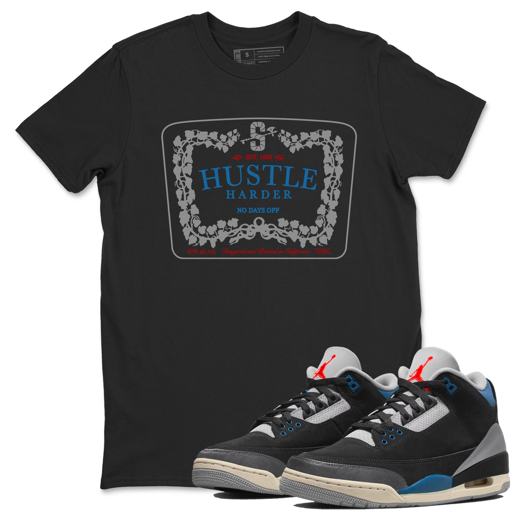 3s Rare Air shirts to match jordans Hustle Harder best t shirts to wear with jordans Air Jordan 3 OG Rare Air match shoes to clothes SNRT Sneaker Tees unisex cotton Black 1 shirts