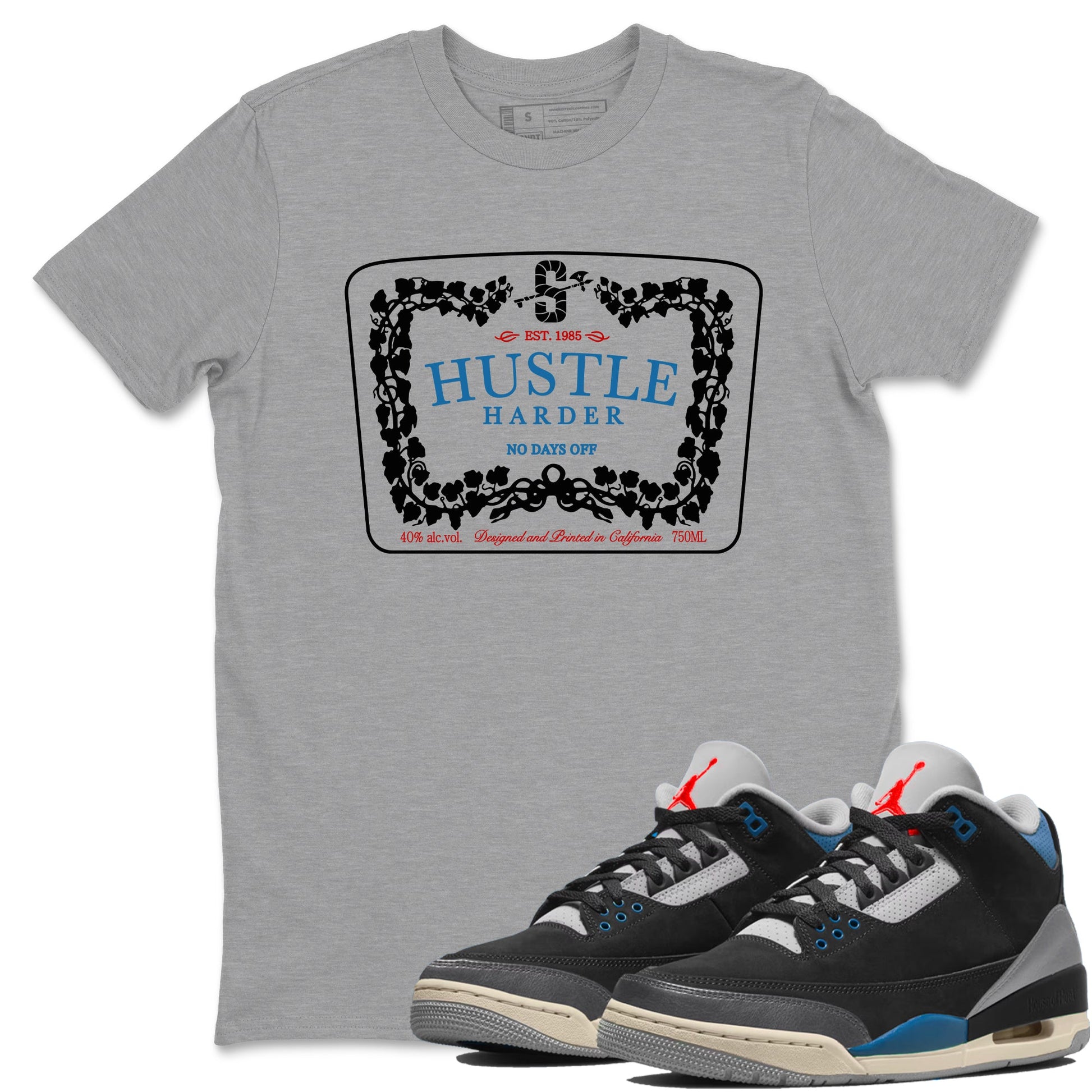 3s Rare Air shirts to match jordans Hustle Harder best t shirts to wear with jordans Air Jordan 3 OG Rare Air match shoes to clothes SNRT Sneaker Tees unisex cotton Heather Grey 1 shirts