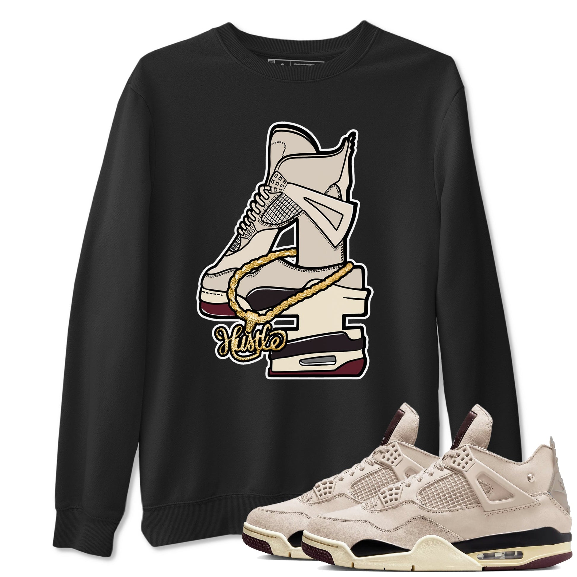 4s A Ma Maniere x Fossil Stone shirts to match jordans Hustle Number 4 sneaker match tees A Ma Maniere x Air Jordan 4 Fossil Stone SNRTSneaker Release Tees unisex cotton Black 1 crew neck shirts