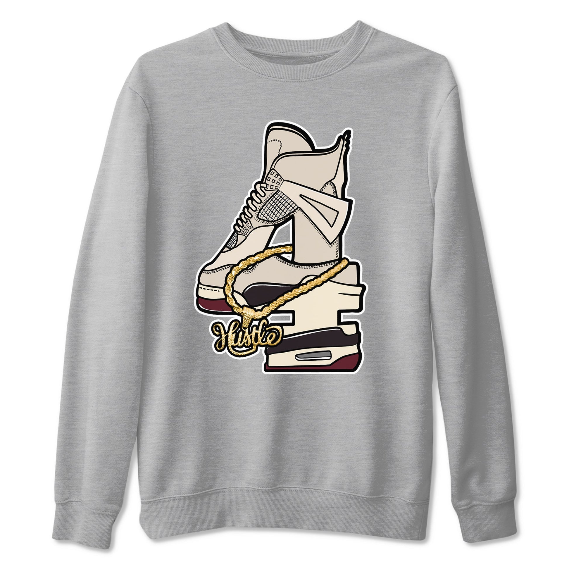 4s A Ma Maniere x Fossil Stone shirts to match jordans Hustle Number 4 sneaker match tees A Ma Maniere x Air Jordan 4 Fossil Stone SNRTSneaker Release Tees unisex cotton Heather Grey 2 crew neck shirts