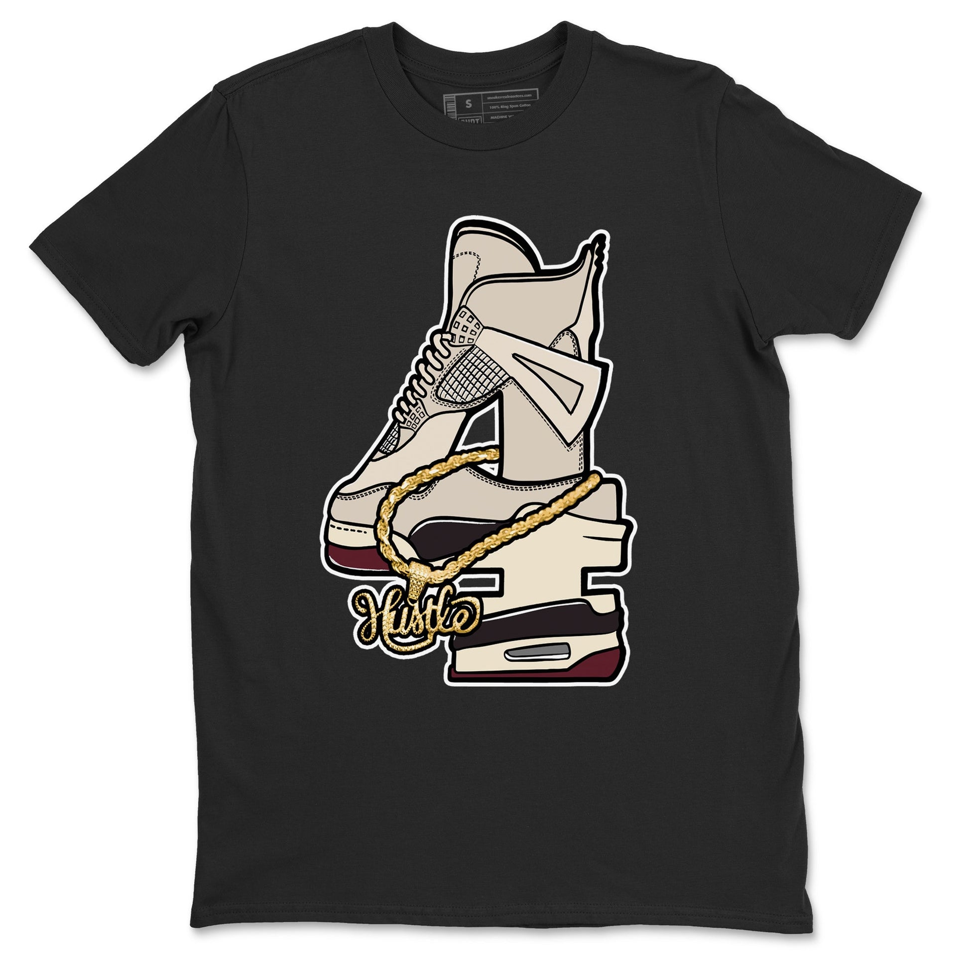 4s A Ma Maniere x Fossil Stone shirts to match jordans Hustle Number 4 sneaker match tees A Ma Maniere x Air Jordan 4 Fossil Stone SNRTSneaker Release Tees unisex cotton Black 2 crew neck shirts
