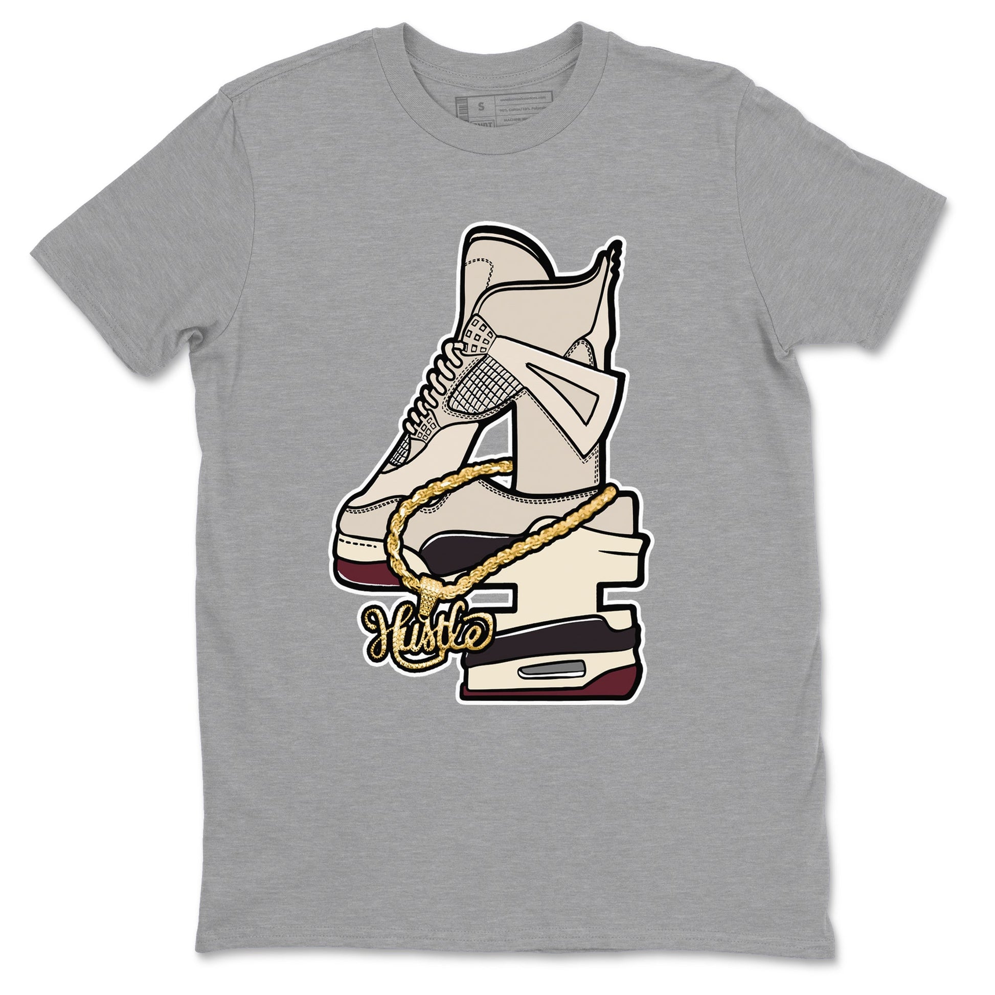 4s A Ma Maniere x Fossil Stone shirts to match jordans Hustle Number 4 sneaker match tees A Ma Maniere x Air Jordan 4 Fossil Stone SNRTSneaker Release Tees unisex cotton Heather Grey 2 crew neck shirts