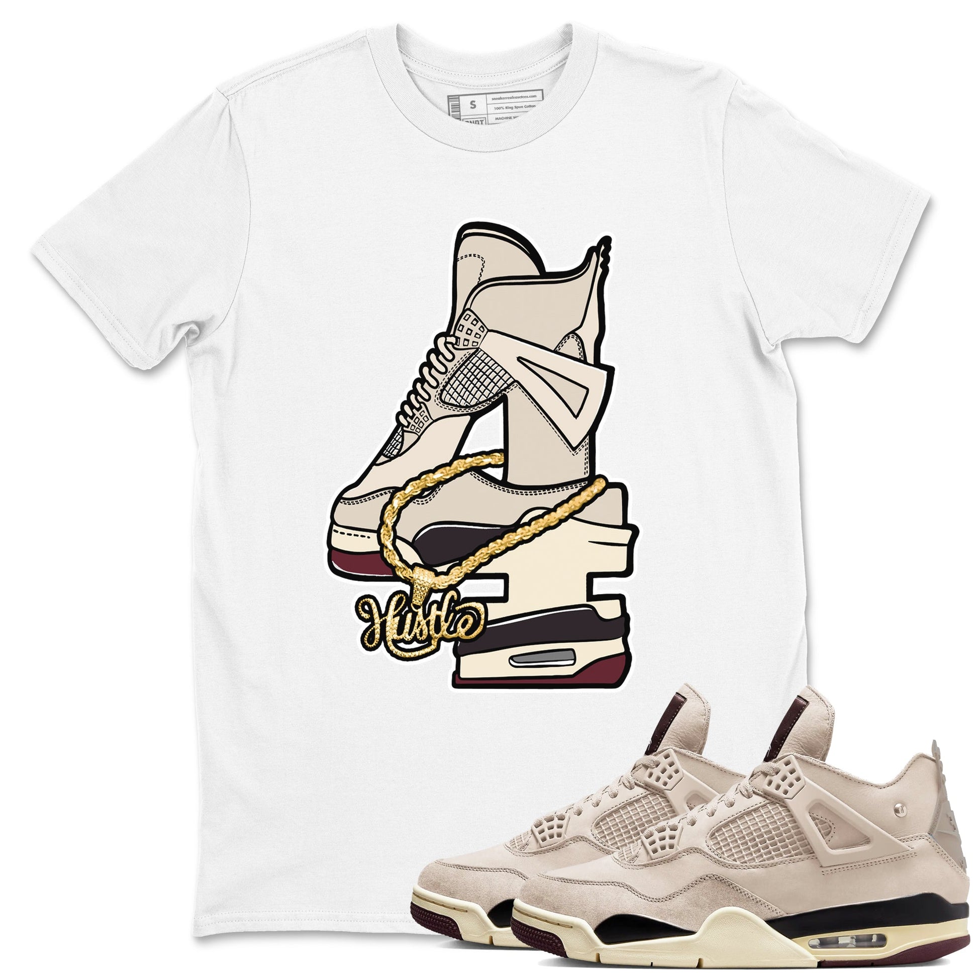 4s A Ma Maniere x Fossil Stone shirts to match jordans Hustle Number 4 sneaker match tees A Ma Maniere x Air Jordan 4 Fossil Stone SNRTSneaker Release Tees unisex cotton White 1 crew neck shirts
