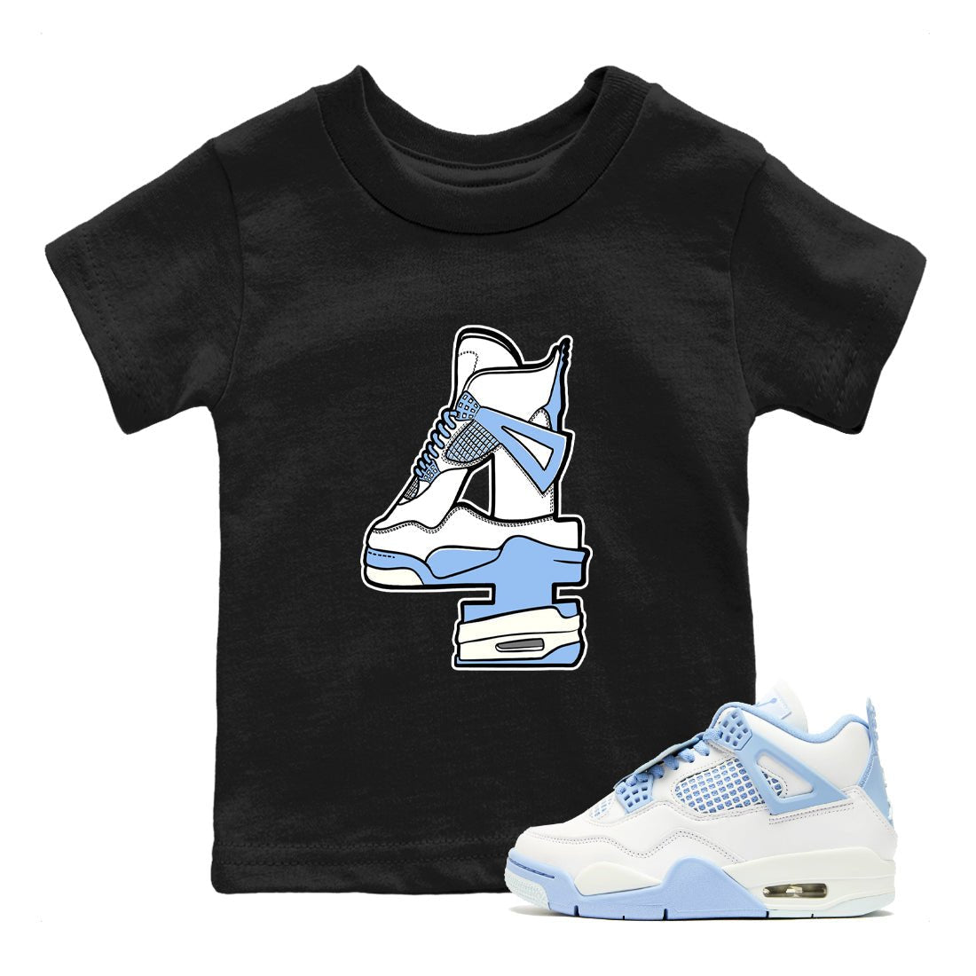 4s Forget Me Not shirts to match jordans Hustle Number 4 graphic tees Air Jordan 4 Forget Me Not match shoes to clothes SNRT Sneaker Tees Youth Baby Black 1 tee