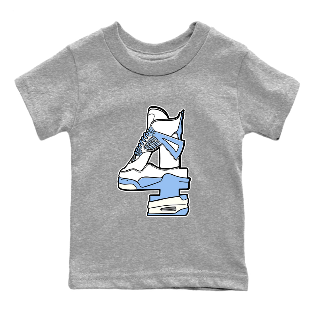 4s Forget Me Not shirts to match jordans Hustle Number 4 graphic tees Air Jordan 4 Forget Me Not match shoes to clothes SNRT Sneaker Tees Youth Baby Heather Grey 2 tee