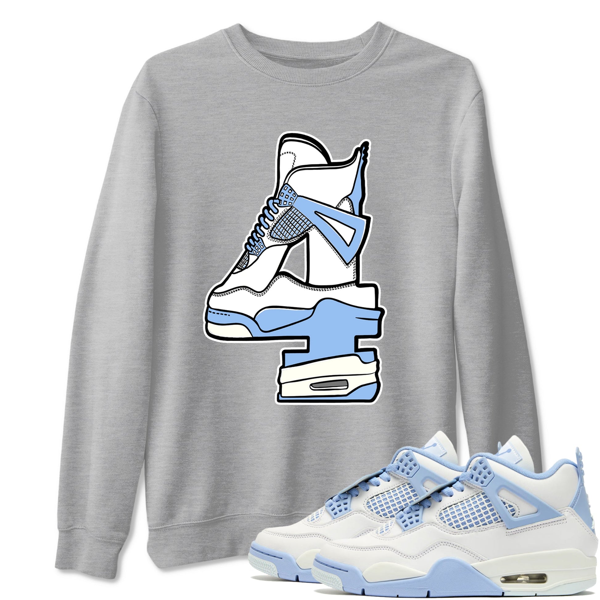 4s Forget Me Not shirts to match jordans Hustle Number 4 graphic tees Air Jordan 4 Forget Me Not match shoes to clothes SNRT Sneaker Tees unisex cotton Heather Grey 1 shirts