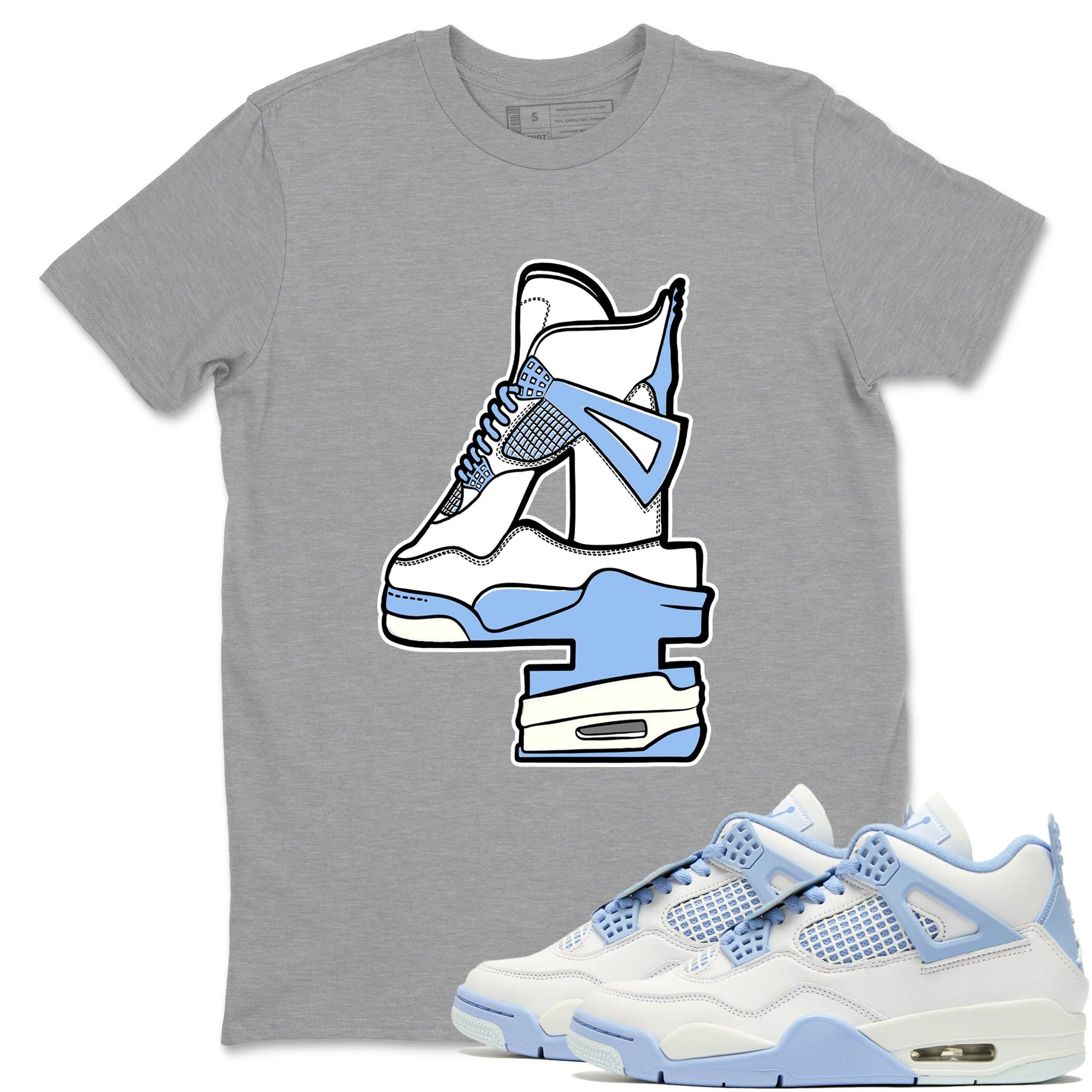 4s Forget Me Not shirts to match jordans Hustle Number 4 graphic tees Air Jordan 4 Forget Me Not match shoes to clothes SNRT Sneaker Tees unisex cotton Heather Grey 1 shirts