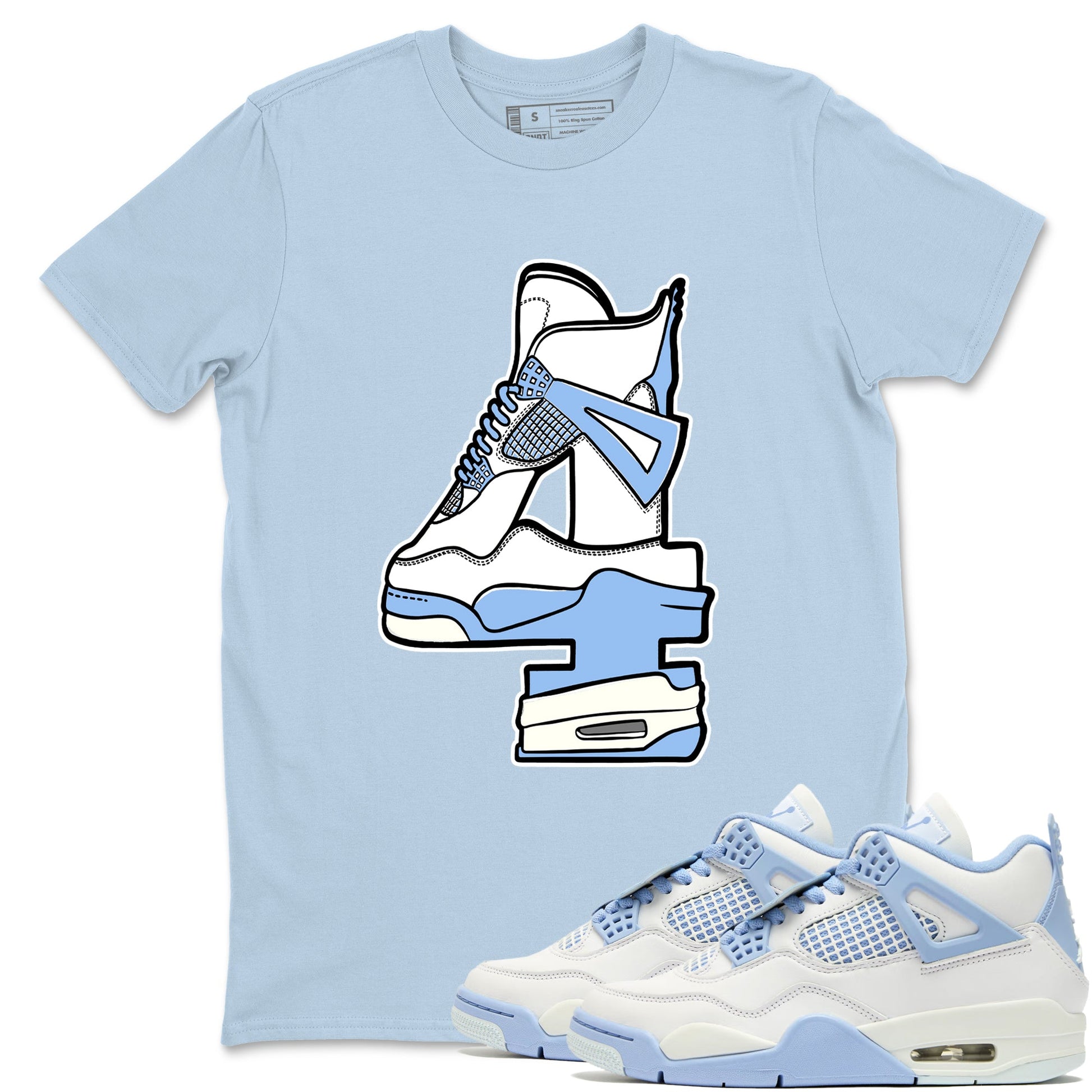 4s Forget Me Not shirts to match jordans Hustle Number 4 graphic tees Air Jordan 4 Forget Me Not match shoes to clothes SNRT Sneaker Tees unisex cotton Light Blue 1 shirts