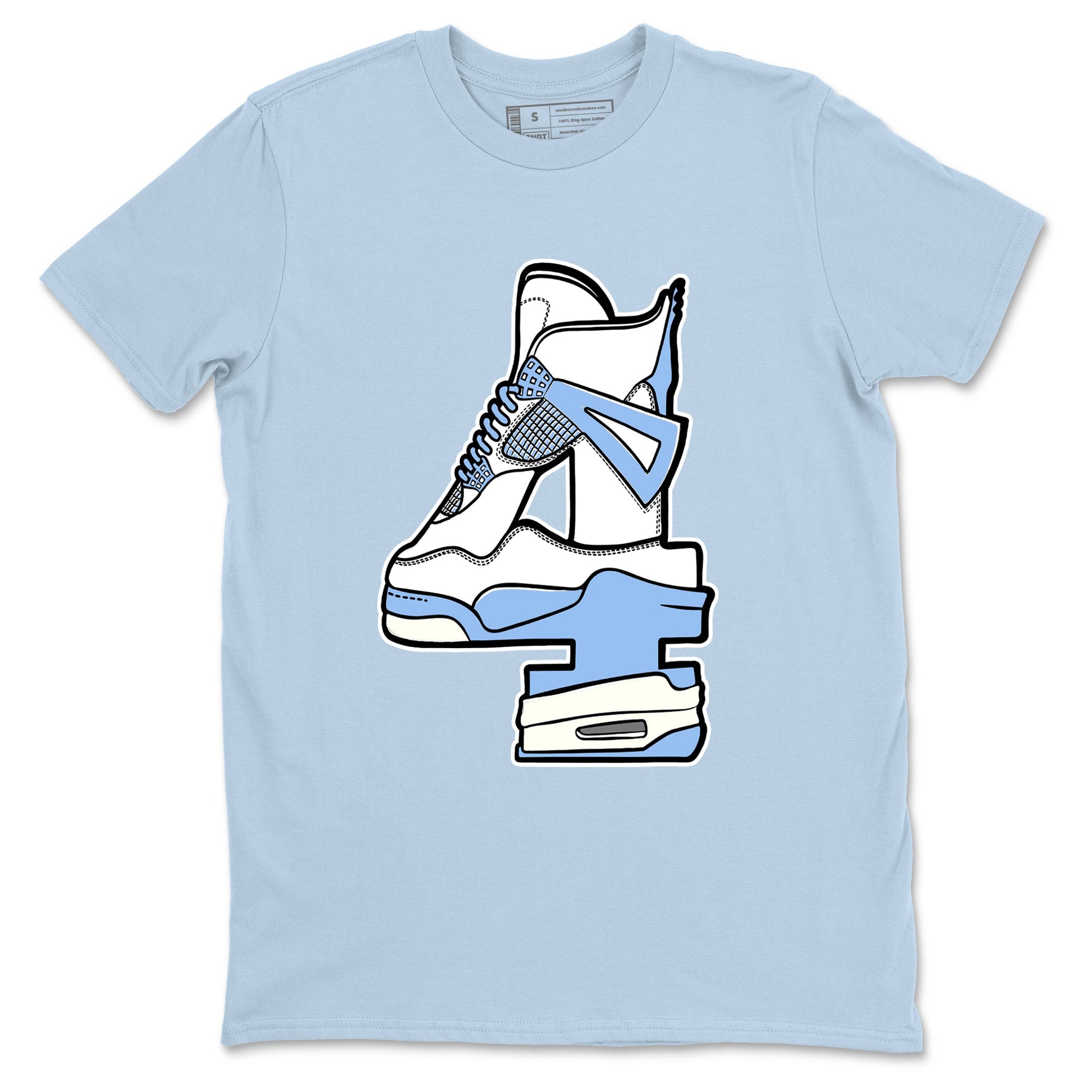 4s Forget Me Not shirts to match jordans Hustle Number 4 graphic tees Air Jordan 4 Forget Me Not match shoes to clothes SNRT Sneaker Tees unisex cotton Light Blue 2 shirts