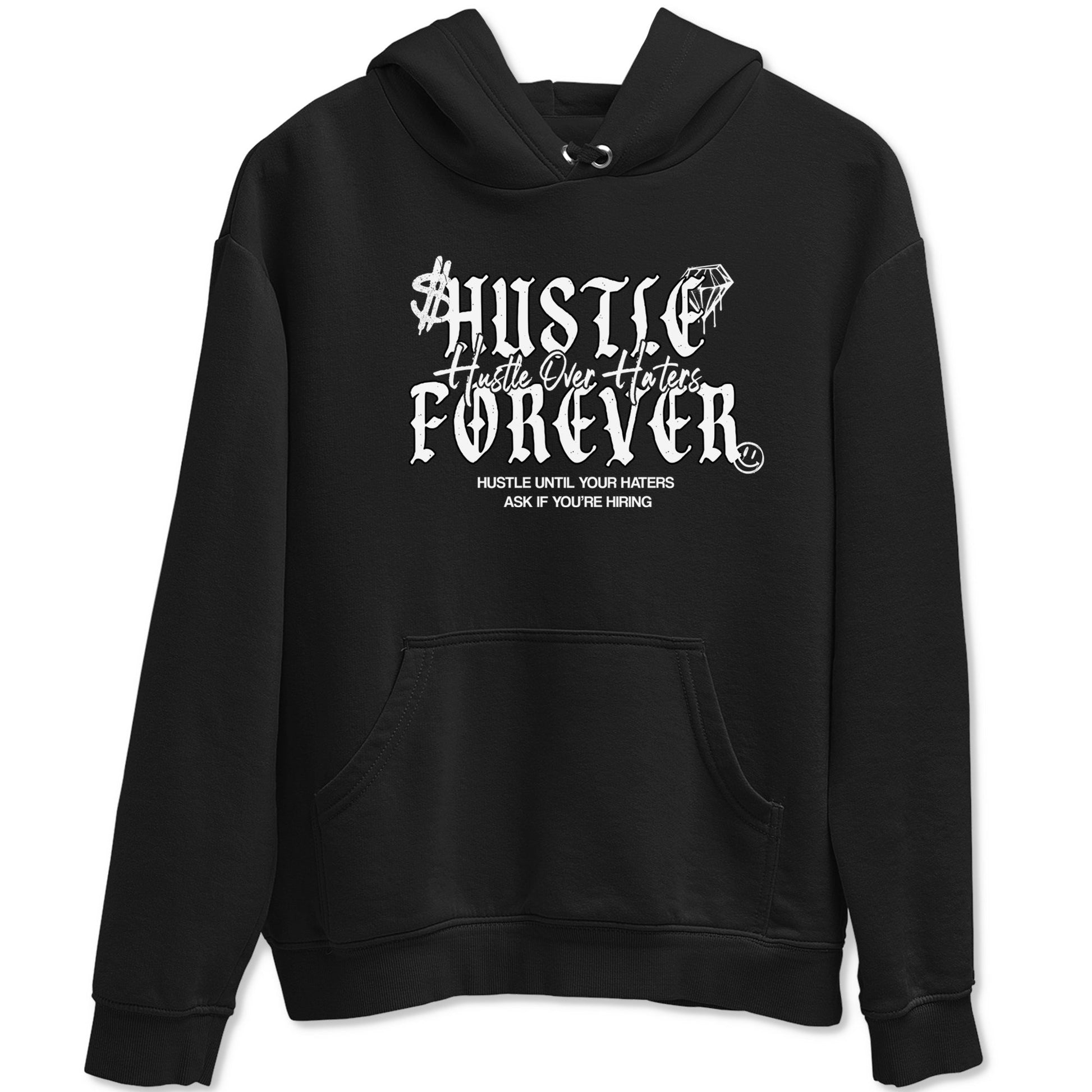 Hustle Over Haters sneaker match t-shirt styled to complete your fit with the Air Foamposite One Triple White sneakers, shown in Black 2.
