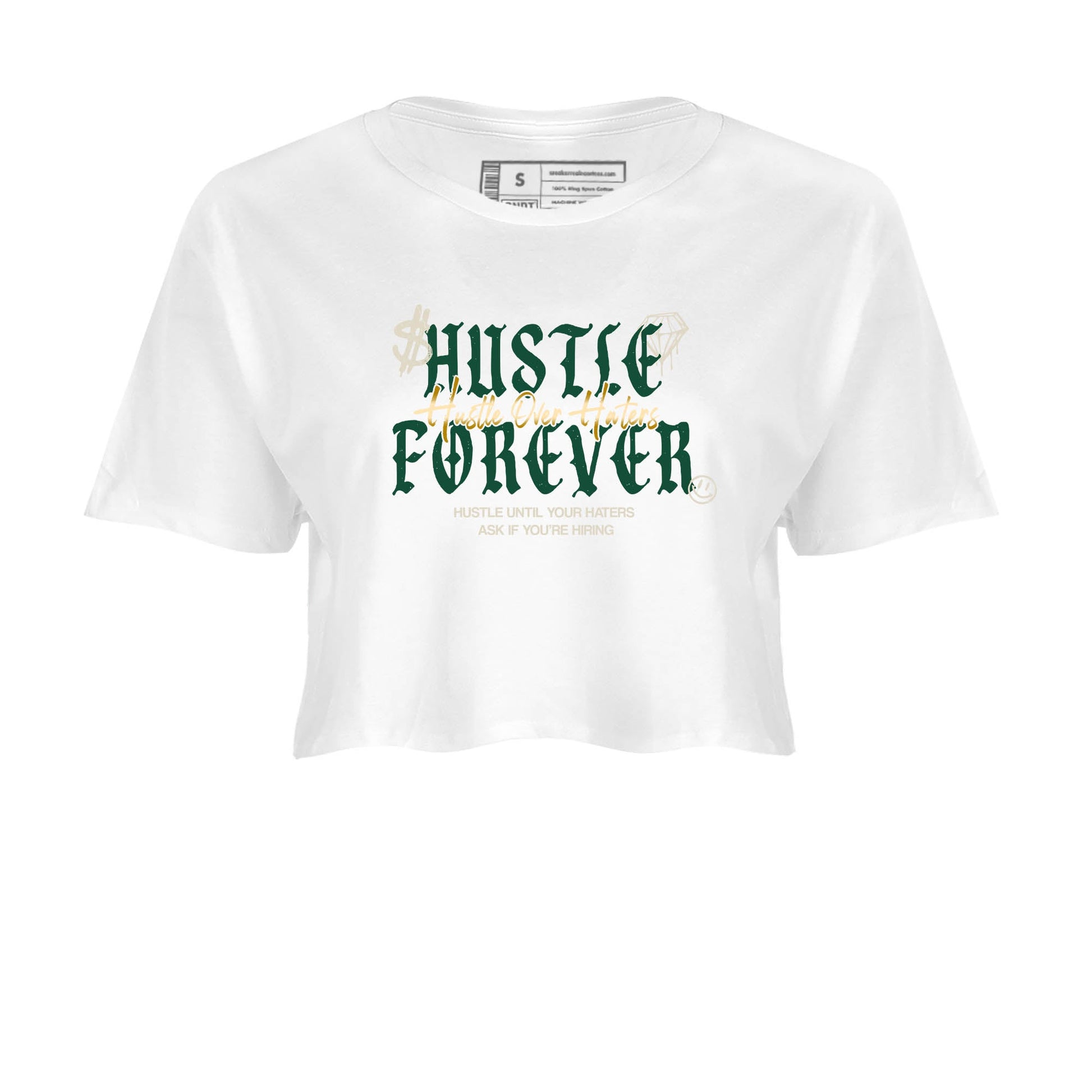 Sneaker Threads – Sneaker Tees To Match Air Jordan 1 Pro Green – Hustle Over haters Crop Tee White 2. Perfect for Jordan releases 2025 colorways.