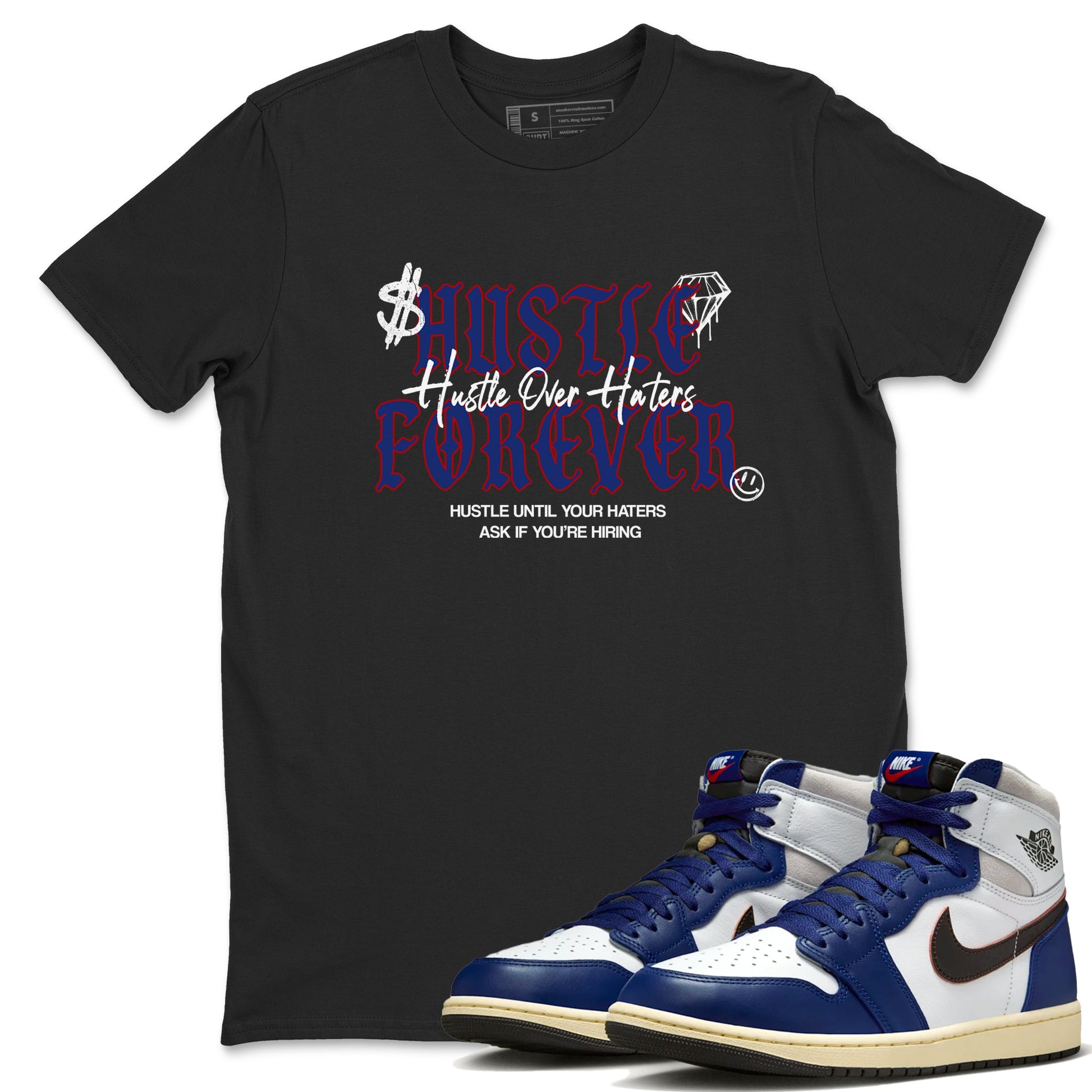 1s Rare Air shirts to match jordans Hustle Over Haters sneaker match tees Air Jordan 1 High OG Rare Air Deep Royal Blue match shoes to clothes SNRT Sneaker Tees unisex cotton Black 1 shirts