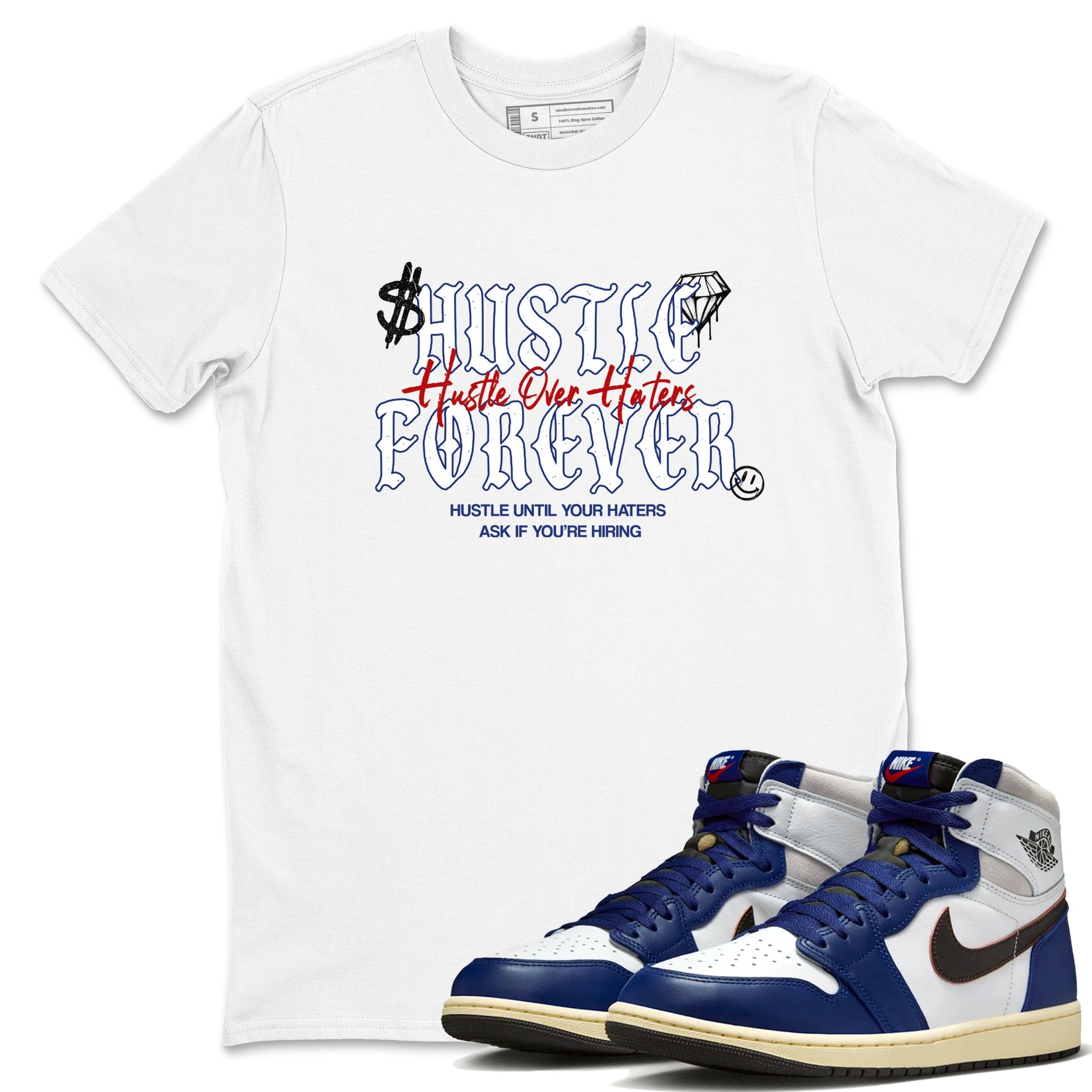 1s Rare Air shirts to match jordans Hustle Over Haters sneaker match tees Air Jordan 1 High OG Rare Air Deep Royal Blue match shoes to clothes SNRT Sneaker Tees unisex cotton White 1 shirts