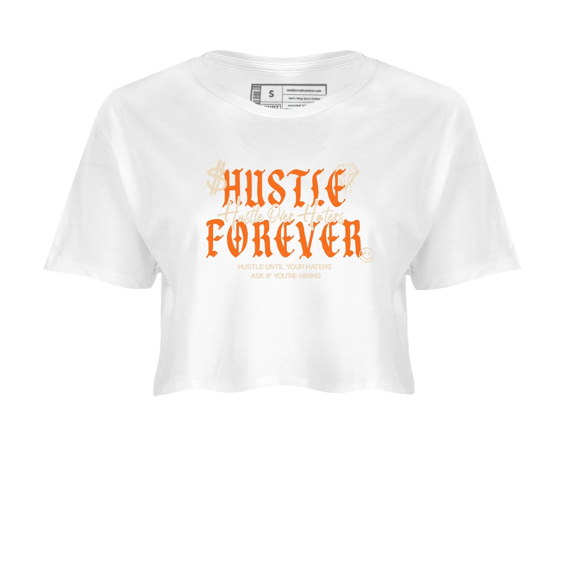 Hustle Over Haters womens crop tee made to vibe with the Air Jordan 3 Starfish sneakers — the perfect match in White 2.