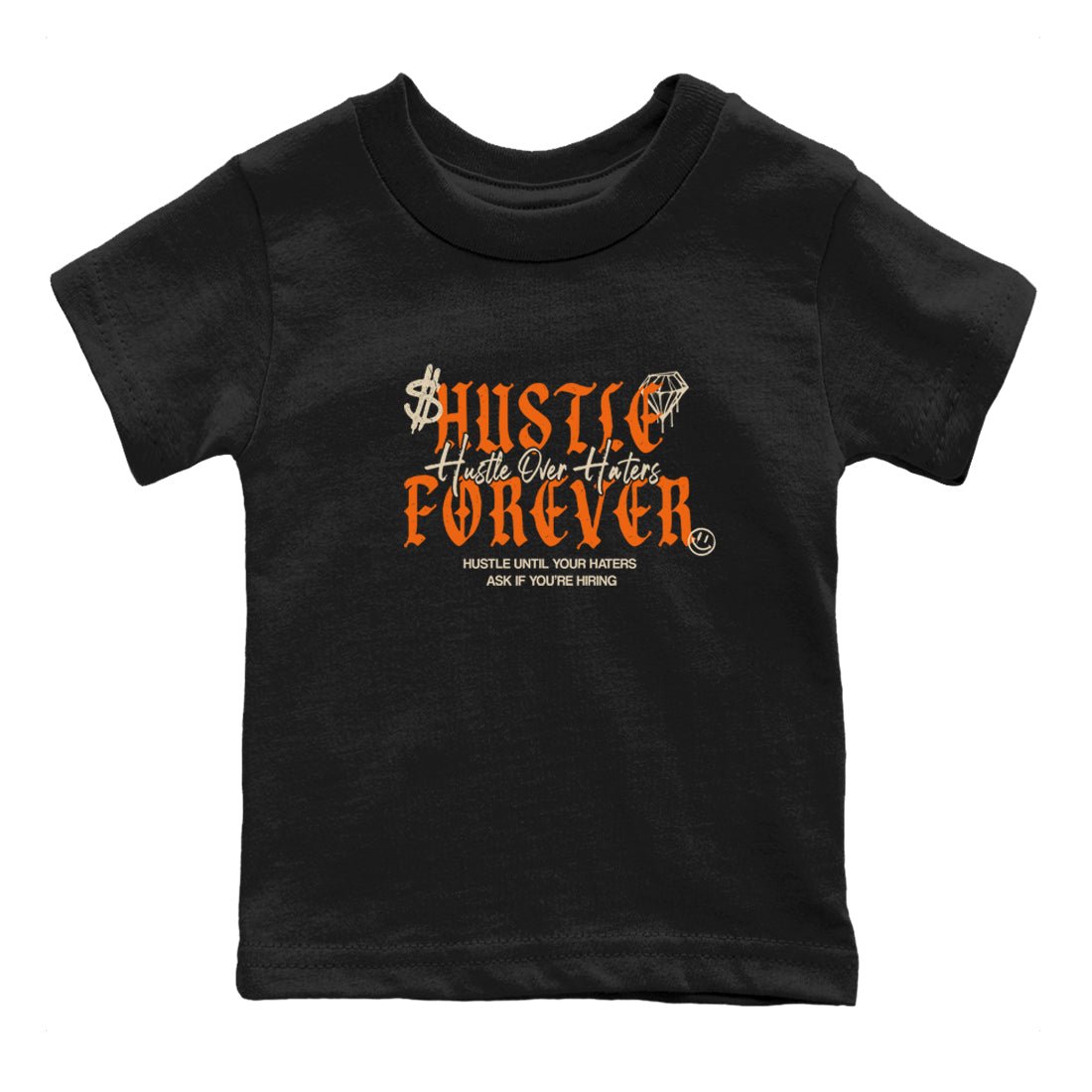Hustle Over Haters baby and kids t-shirt crafted for little sneakerheads to shine with the Air Jordan 3 Starfish sneakers, displayed in Black 2.