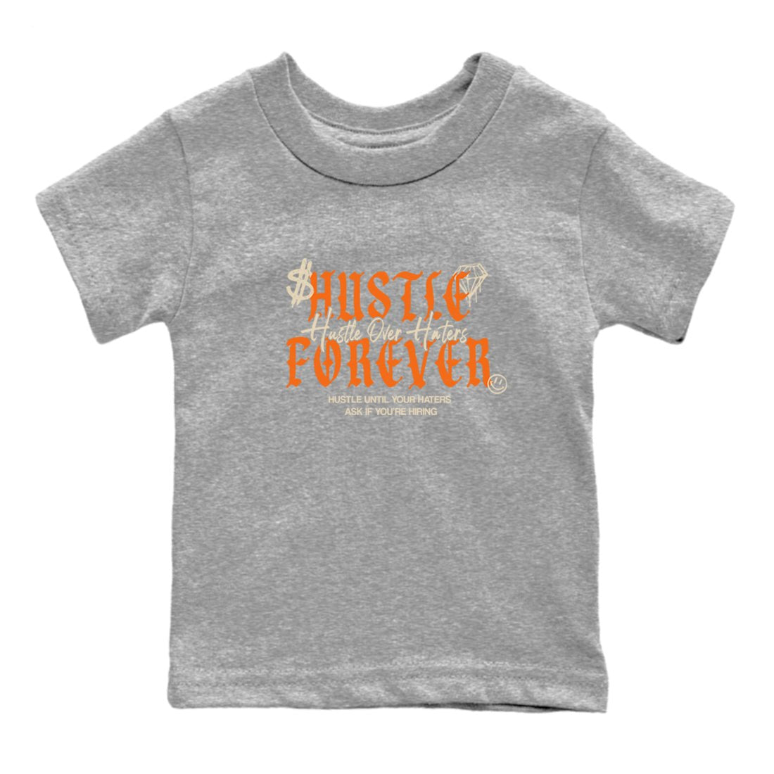 Hustle Over Haters baby and kids t-shirt crafted for little sneakerheads to shine with the Air Jordan 3 Starfish sneakers, displayed in Heather Grey 2.