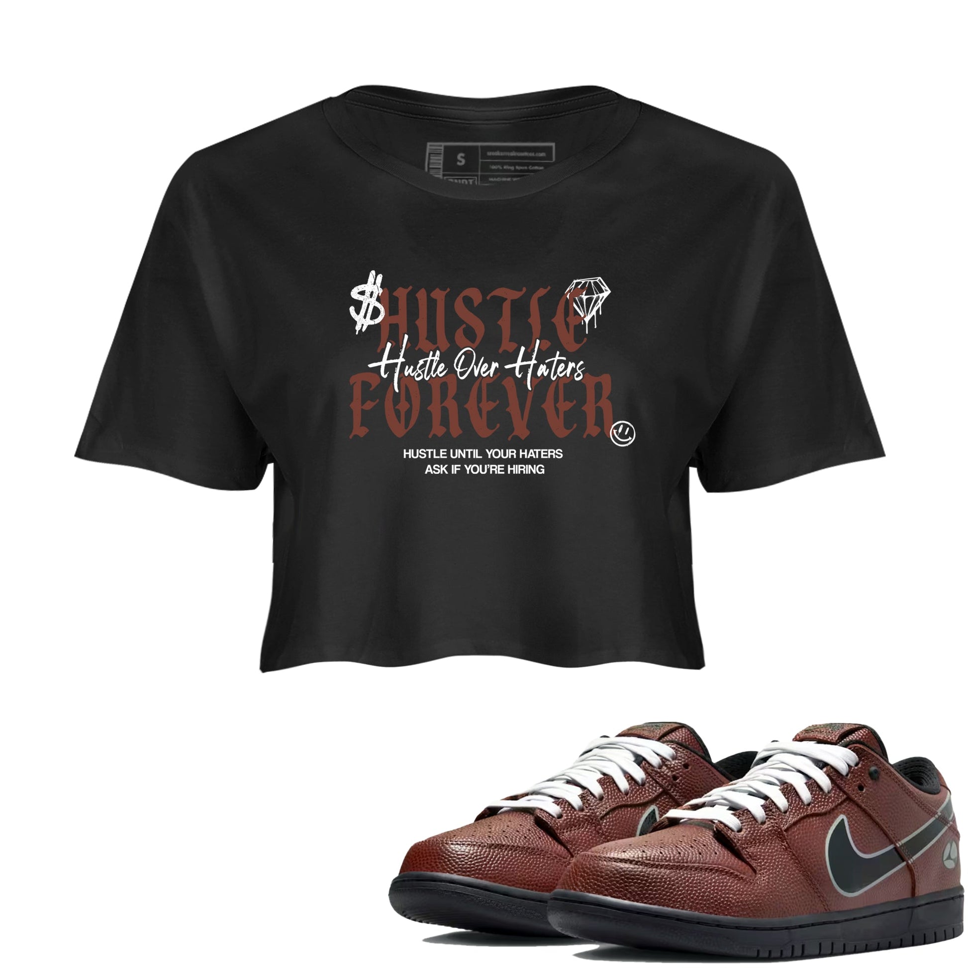 Sneaker match tees – Sneaker Tees To Match Dunk Low Football Shoes – Hustle Over Haters Crop T-Shirt Black 1
