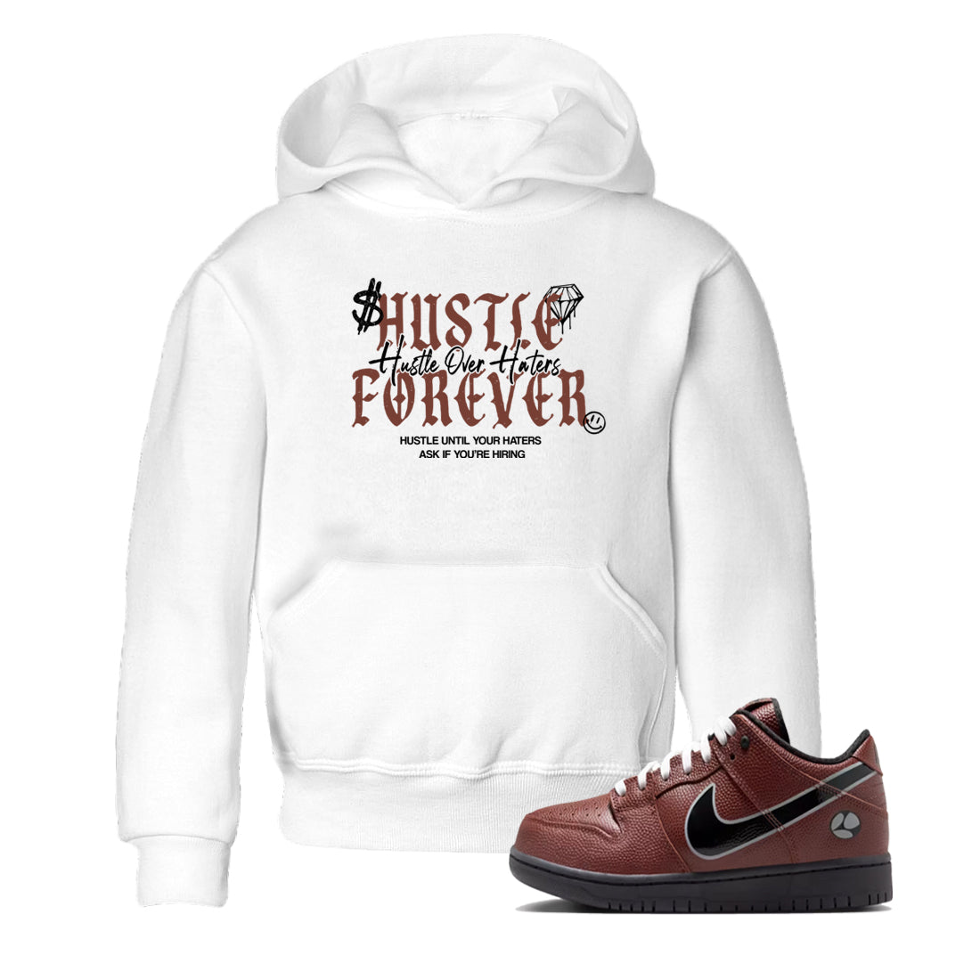 Sneaker match tees – Sneaker Tees To Match Dunk Low Football Shoes – Hustle Over Haters Kids T-Shirt White 1