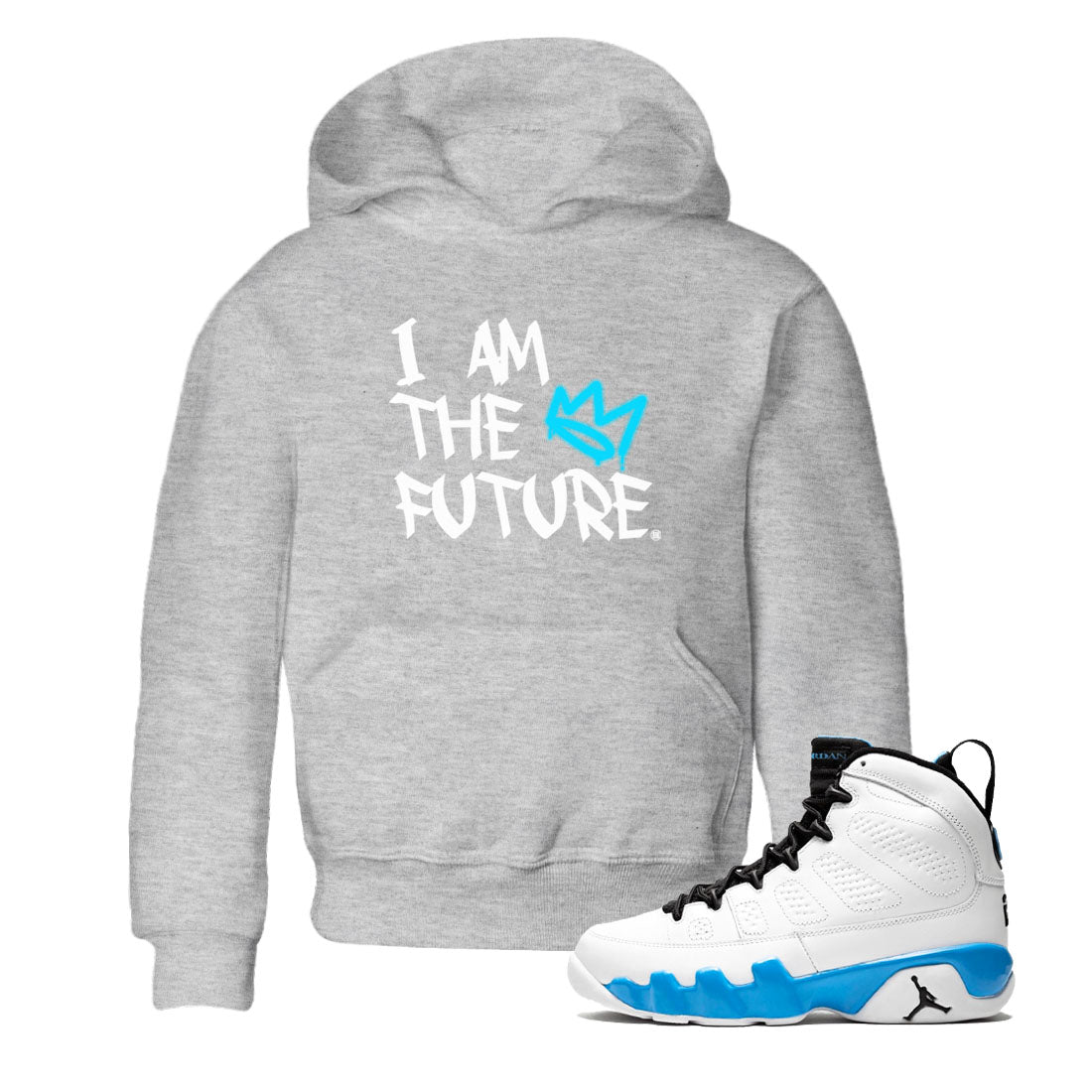 AJ9 Powder Blue shirt to match jordans I Am The Future sneaker tees Air Jordan 9 Retro Powder Blue SNRT sneaker release tees baby toddler Heather Grey 1 cotton Shirt