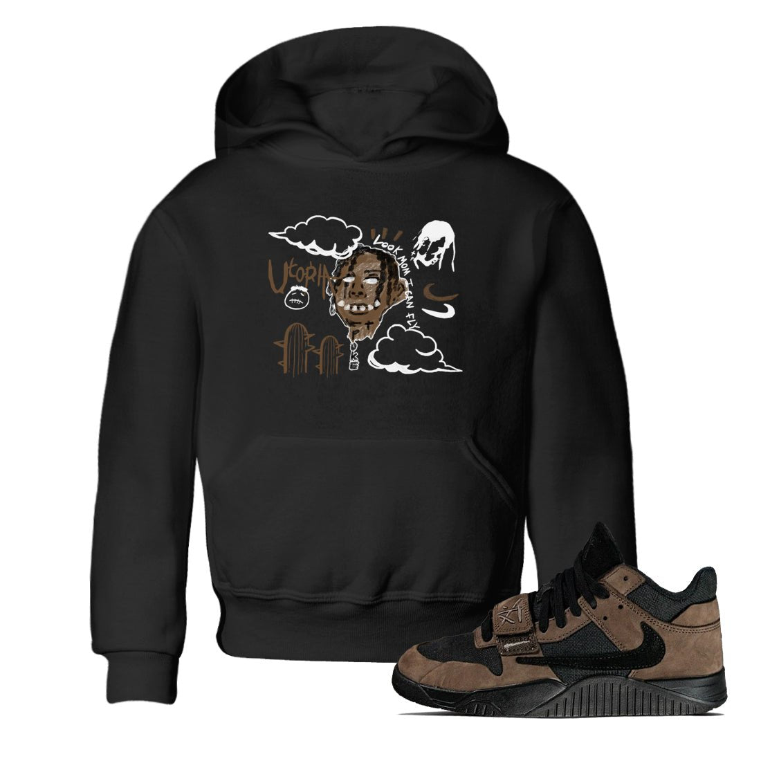 Jordan Jumpman Jack Travis Scott Dark Mocha shirts to match jordans I Can Fly sneaker match tees Jordan Jumpman Jack Travis Scott Dark Mocha SNRT Sneaker Tees streetwear brand Baby and Youth Black 1 cotton tee