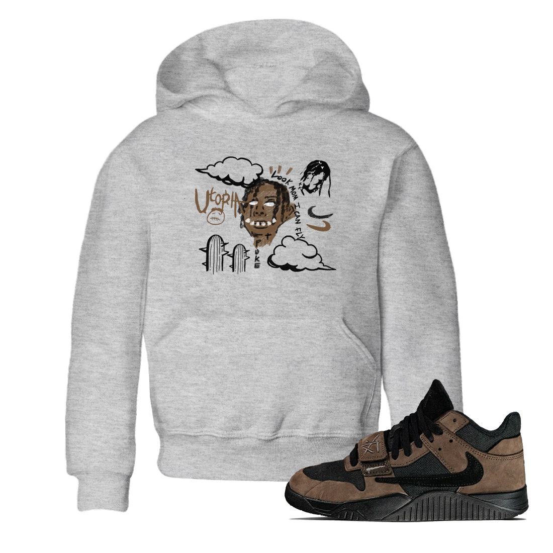 Jordan Jumpman Jack Travis Scott Dark Mocha shirts to match jordans I Can Fly sneaker match tees Jordan Jumpman Jack Travis Scott Dark Mocha SNRT Sneaker Tees streetwear brand Baby and Youth Heather Grey 1 cotton tee