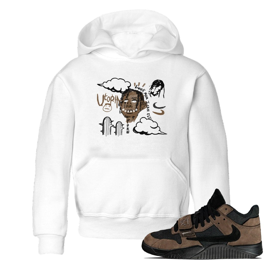 Jordan Jumpman Jack Travis Scott Dark Mocha shirts to match jordans I Can Fly sneaker match tees Jordan Jumpman Jack Travis Scott Dark Mocha SNRT Sneaker Tees streetwear brand Baby and Youth White 1 cotton tee