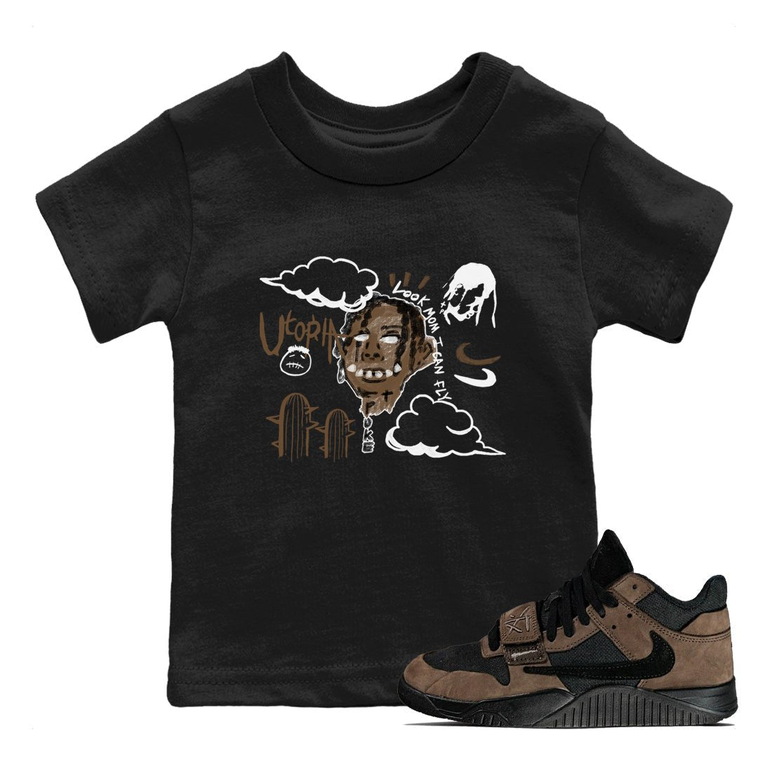 Jordan Jumpman Jack Travis Scott Dark Mocha shirts to match jordans I Can Fly sneaker match tees Jordan Jumpman Jack Travis Scott Dark Mocha SNRT Sneaker Tees streetwear brand Baby and Youth Black 1 cotton tee