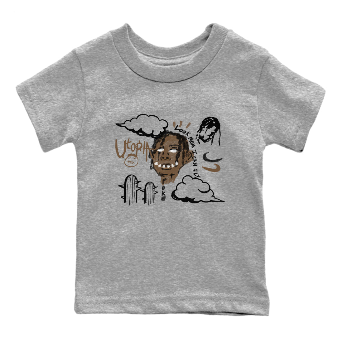 Jordan Jumpman Jack Travis Scott Dark Mocha shirts to match jordans I Can Fly sneaker match tees Jordan Jumpman Jack Travis Scott Dark Mocha SNRT Sneaker Tees streetwear brand Baby and Youth Heather Grey 2 cotton tee