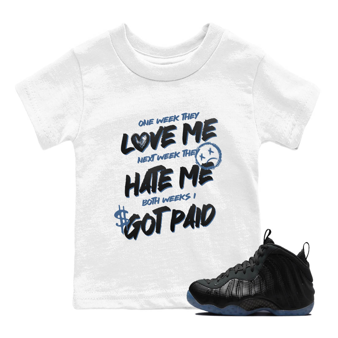 Sneaker Threads – Sneaker Tees To Match Air Foamposite One Carbon Fiber – I Got Paid Youth Graphic Tee White 1. Perfect for Jordan releases 2025 colorways.