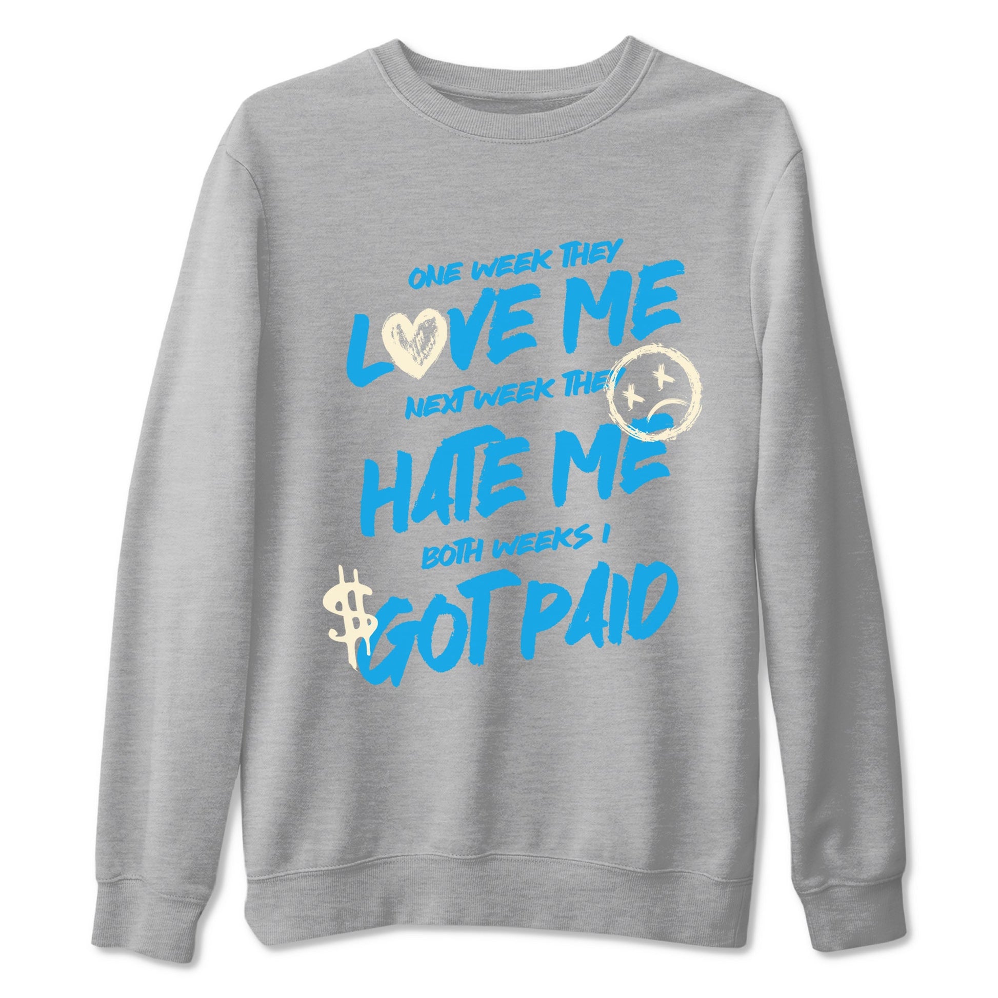 I Got Paid sneaker match t-shirt styled to complete your fit with the Air Jordan 1 UNC Reimagined sneakers, shown in Heather Grey 2.