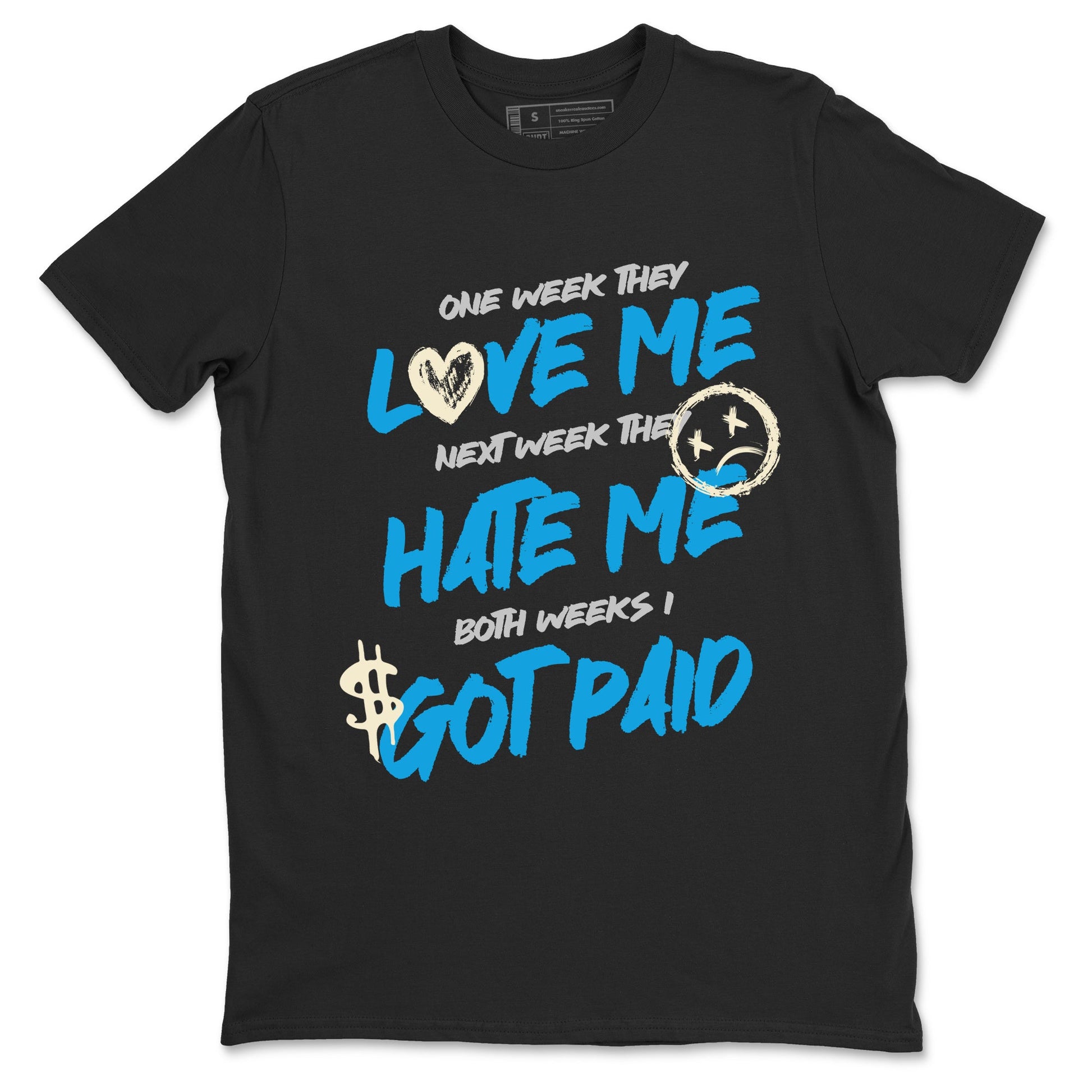 I Got Paid sneaker match t-shirt styled to complete your fit with the Air Jordan 1 UNC Reimagined sneakers, shown in Black 2.
