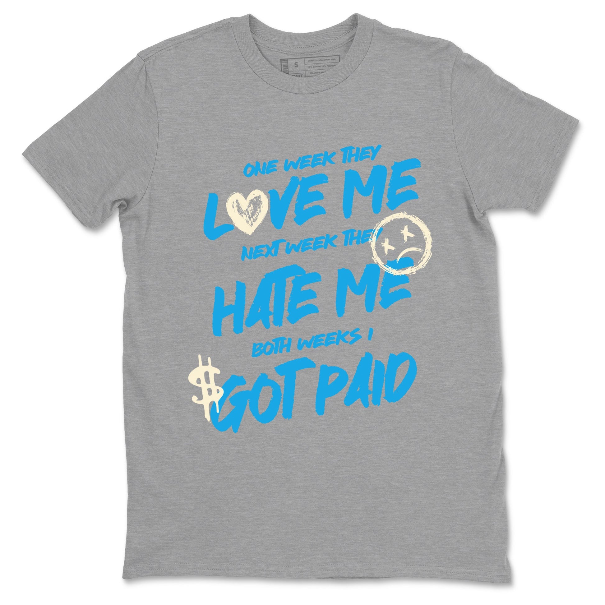 I Got Paid sneaker match t-shirt styled to complete your fit with the Air Jordan 1 UNC Reimagined sneakers, shown in Heather Grey 2.